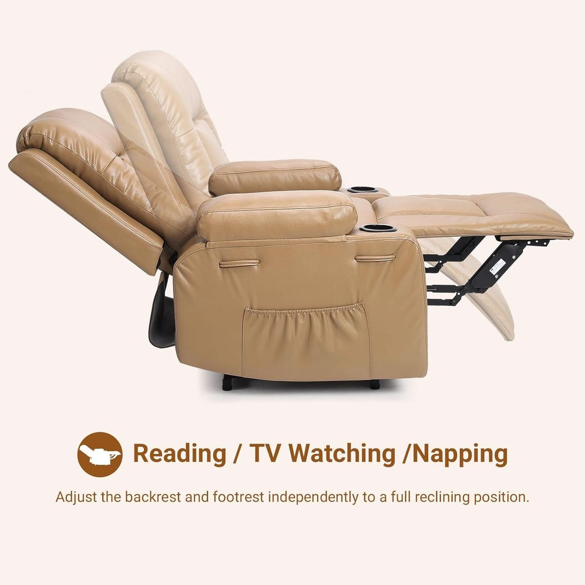 Power Lift Recliner Chair Leather Massage Earthy Yellow