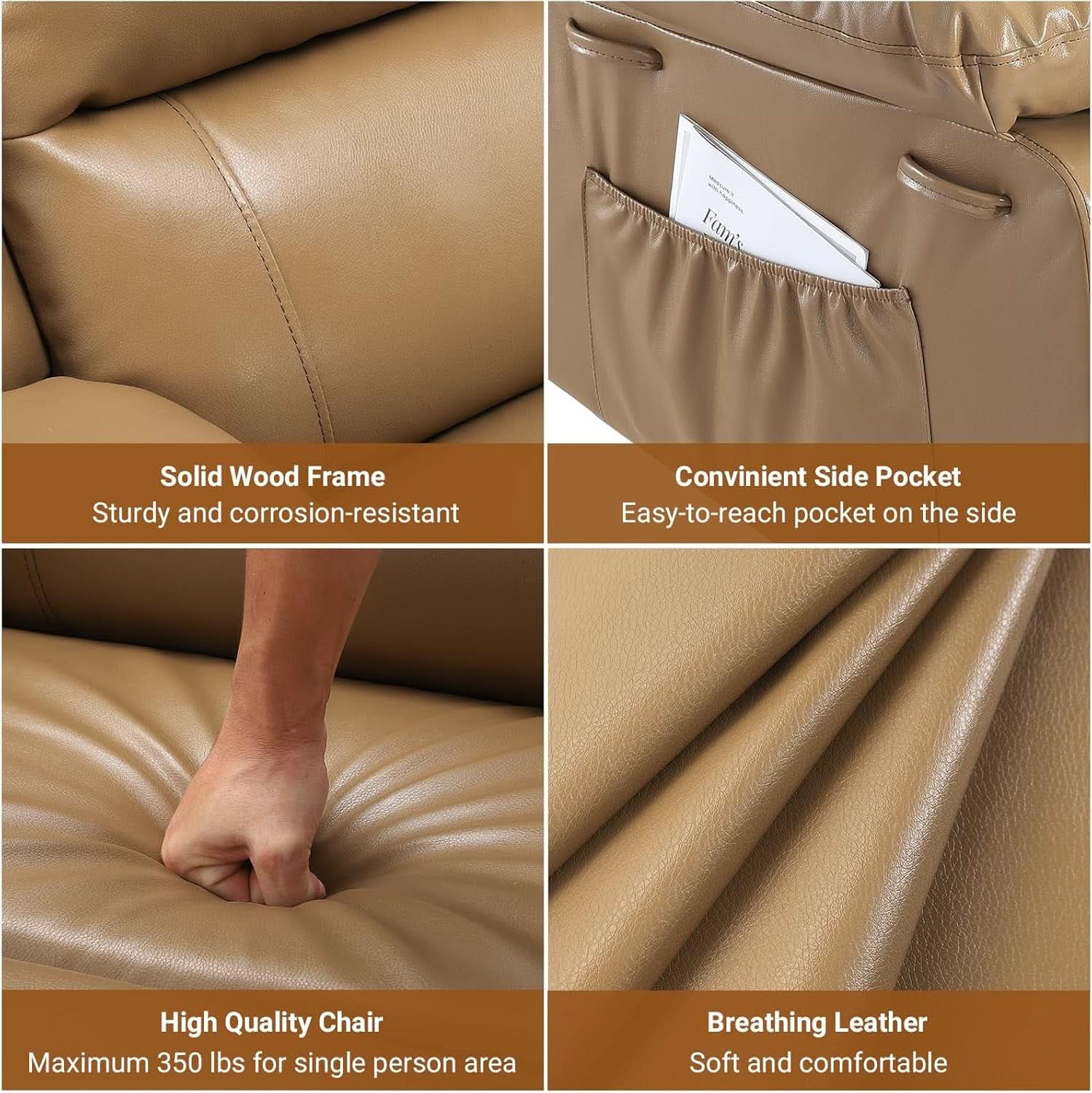 Power Lift Recliner Chair Leather Massage Earthy Yellow