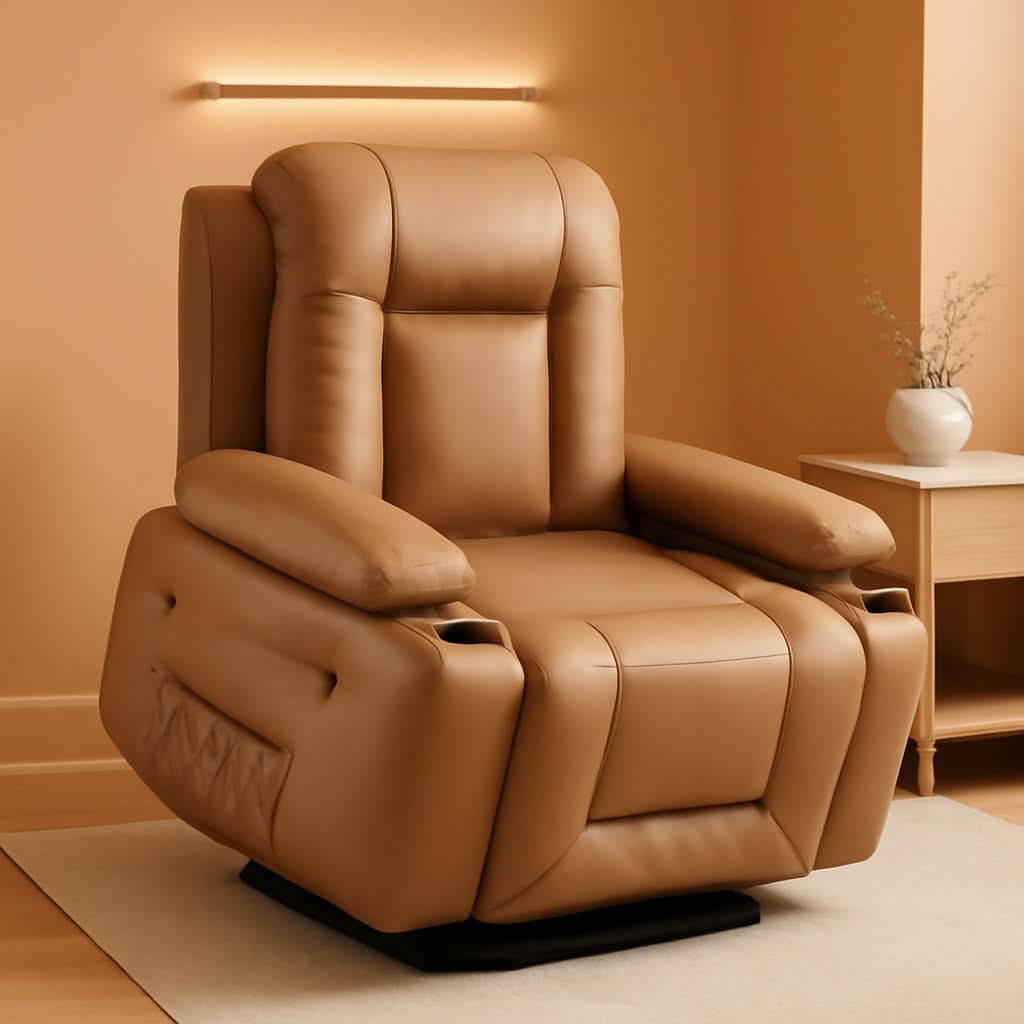Power Lift Recliner Chair Leather Massage Earthy Yellow