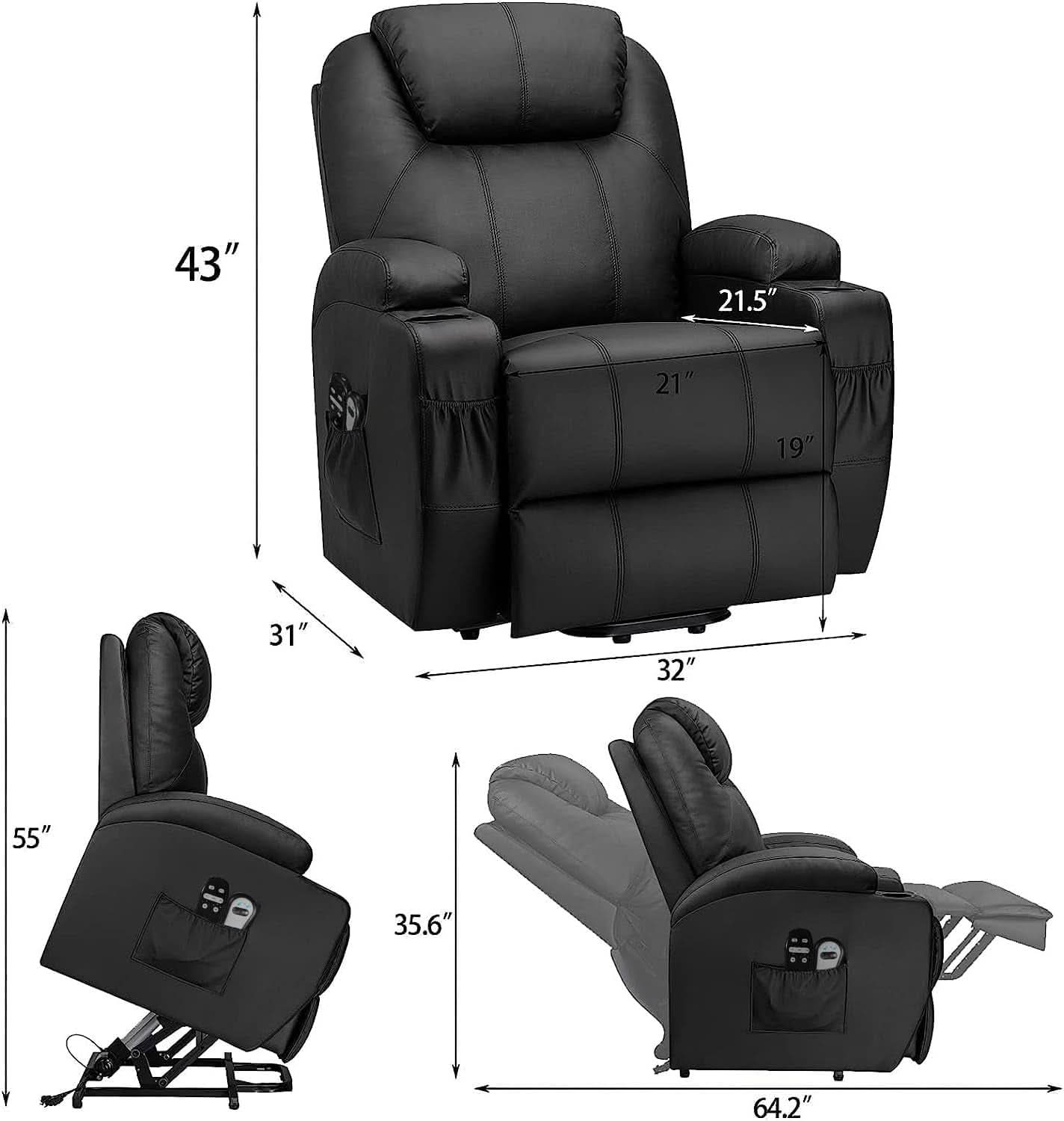 Power Lift Recliner Chair Leather With Massage For Elderly