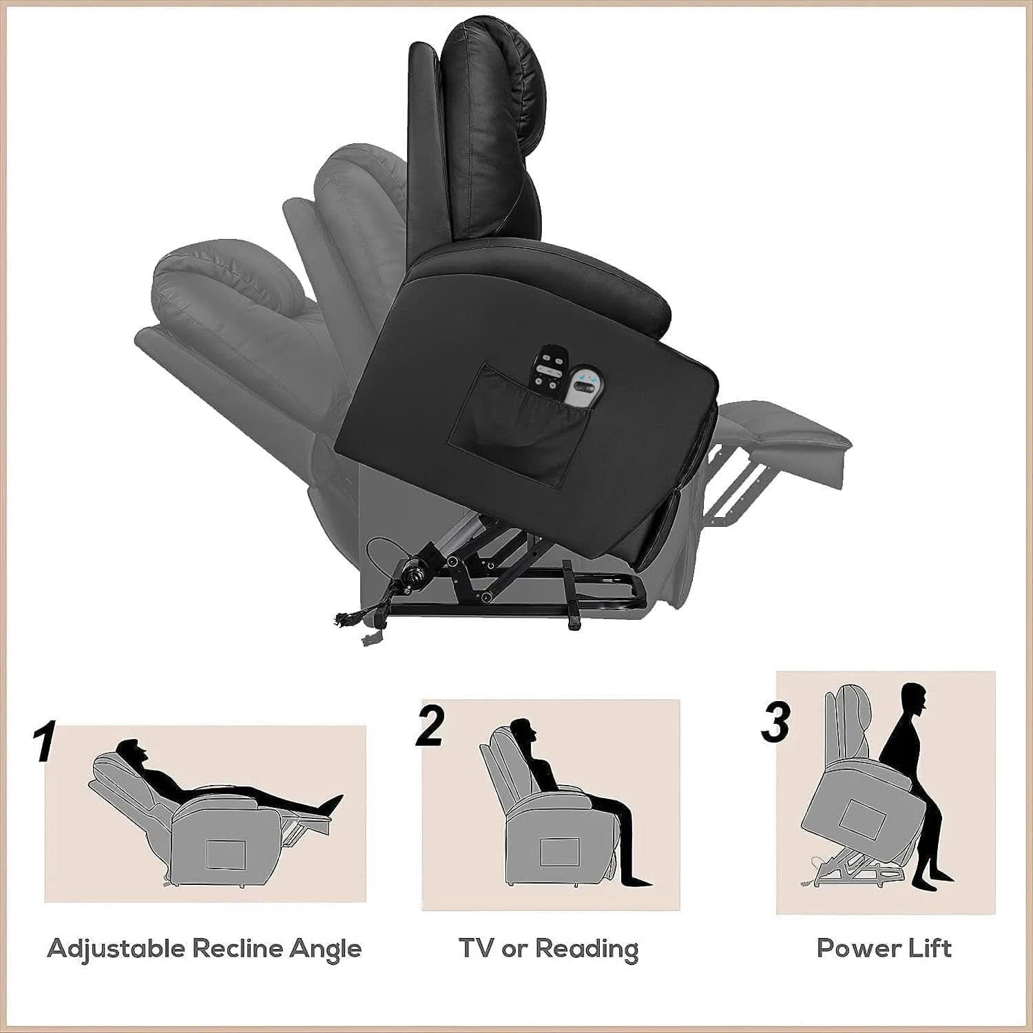 Power Lift Recliner Chair Leather With Massage For Elderly