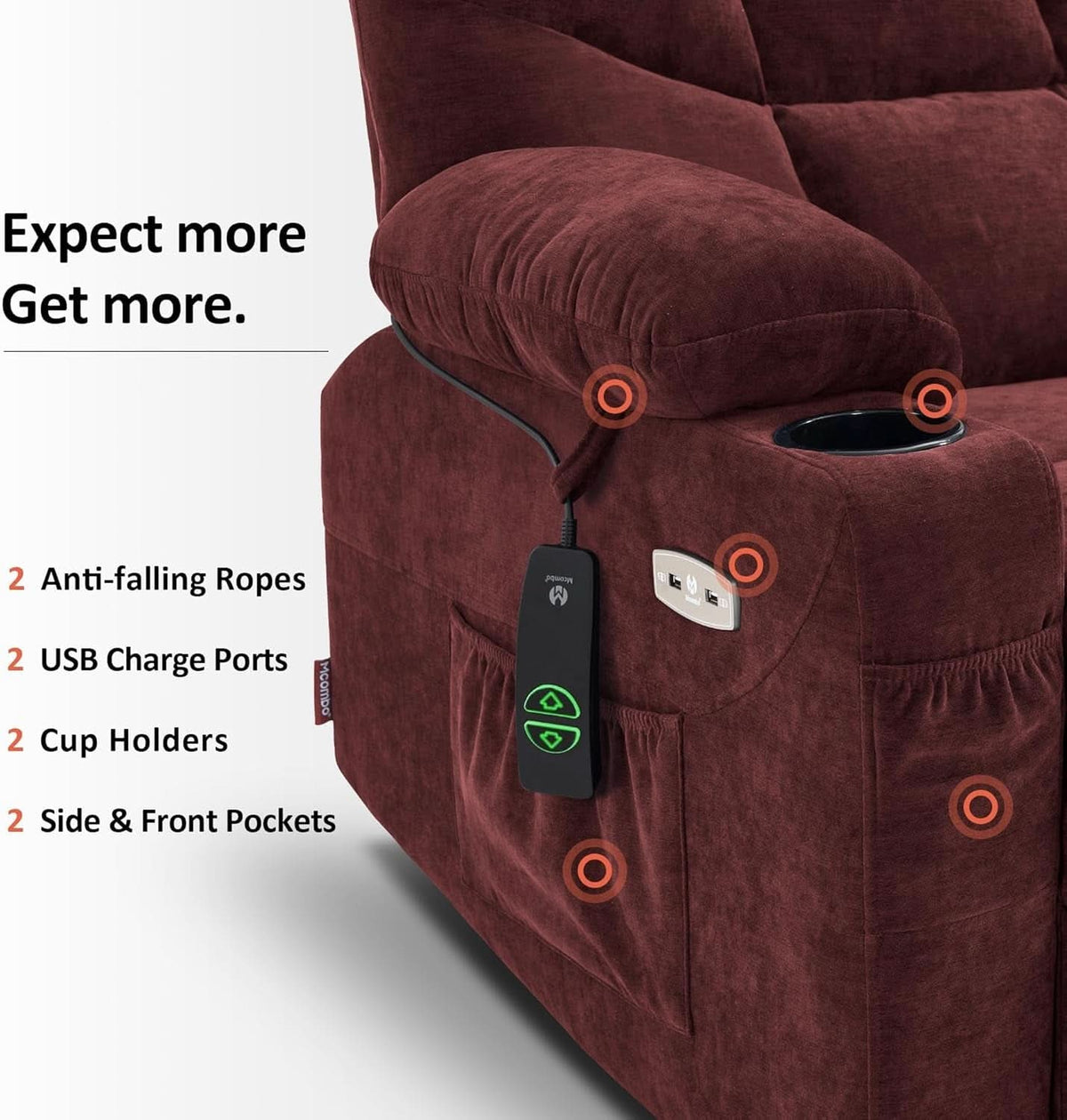 Power Lift Recliner Chair With Extended Footrest Burgundy