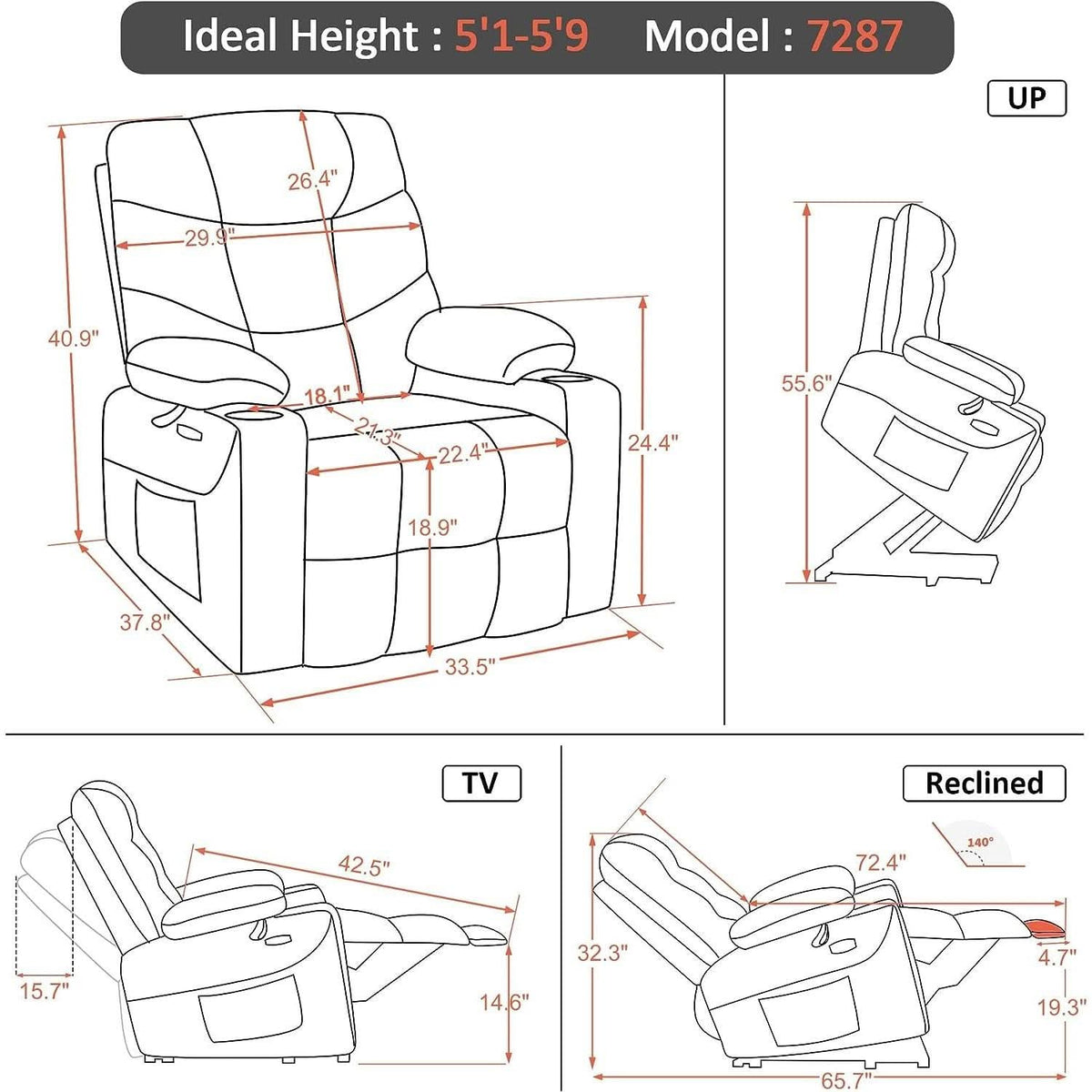 Power Lift Recliner Chair With Extended Footrest For Senior