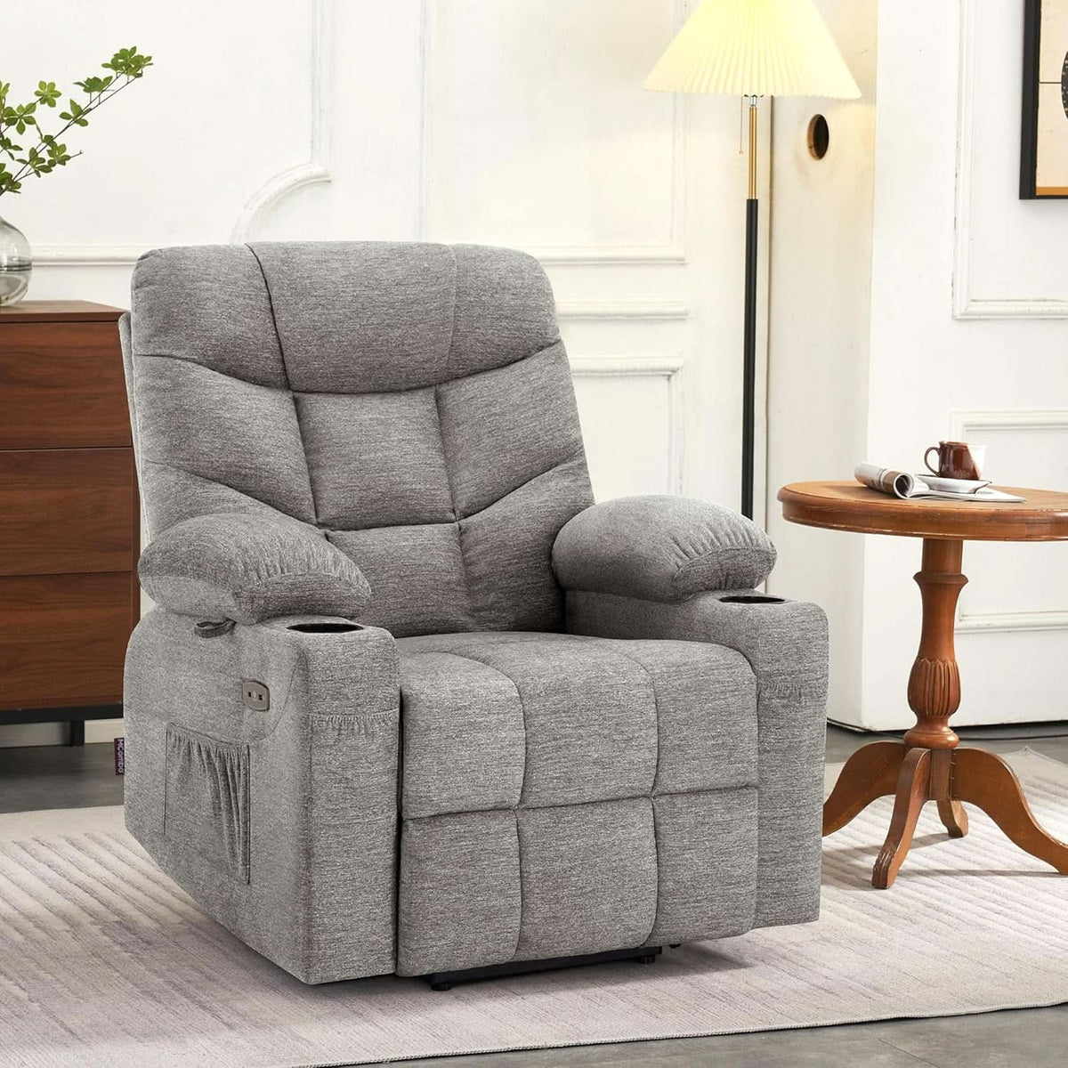 Power Lift Recliner Chair With Extended Footrest Light Grey