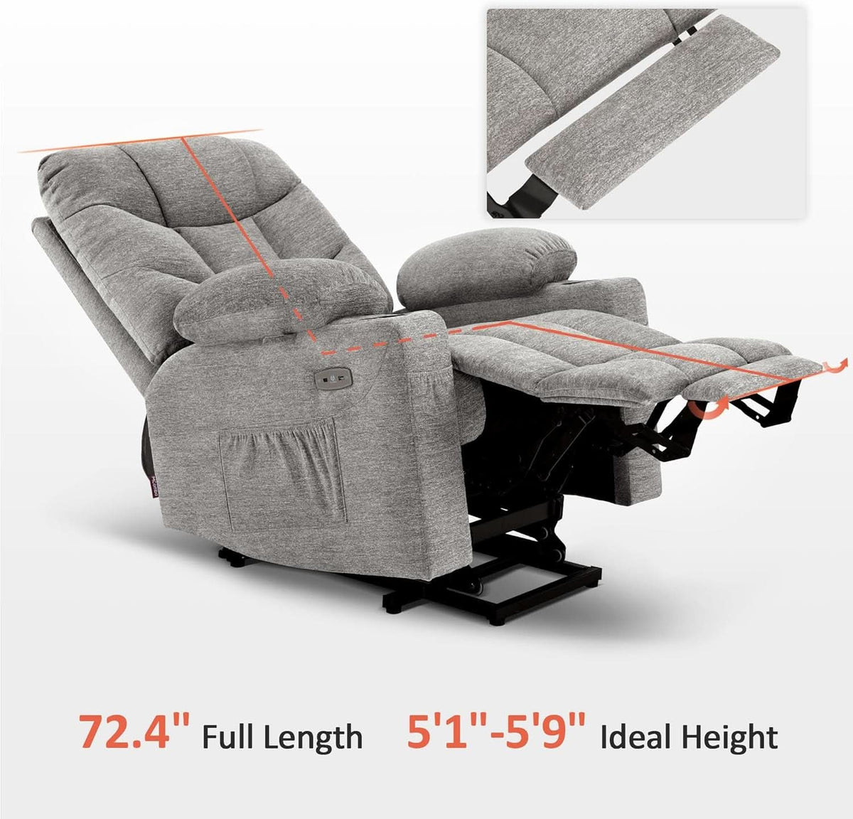 Power Lift Recliner Chair With Extended Footrest Light Grey