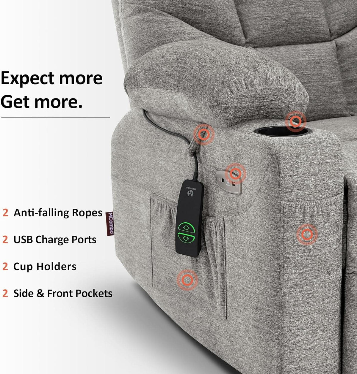 Power Lift Recliner Chair With Extended Footrest Light Grey