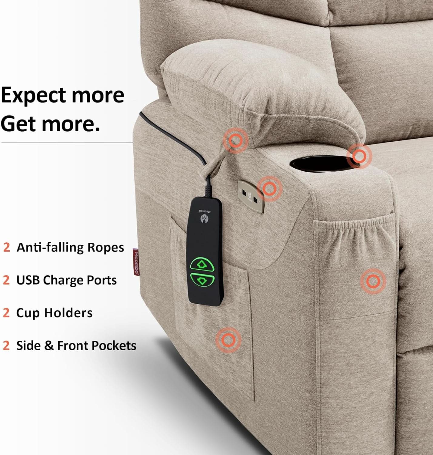 Power Lift Recliner Chair With Extended Footrest Oatmeal Fabric
