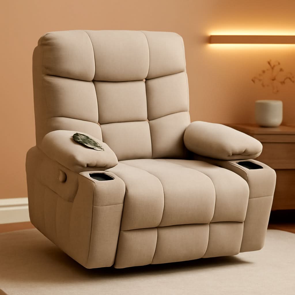 Power Lift Recliner Chair With Extended Footrest Oatmeal Fabric