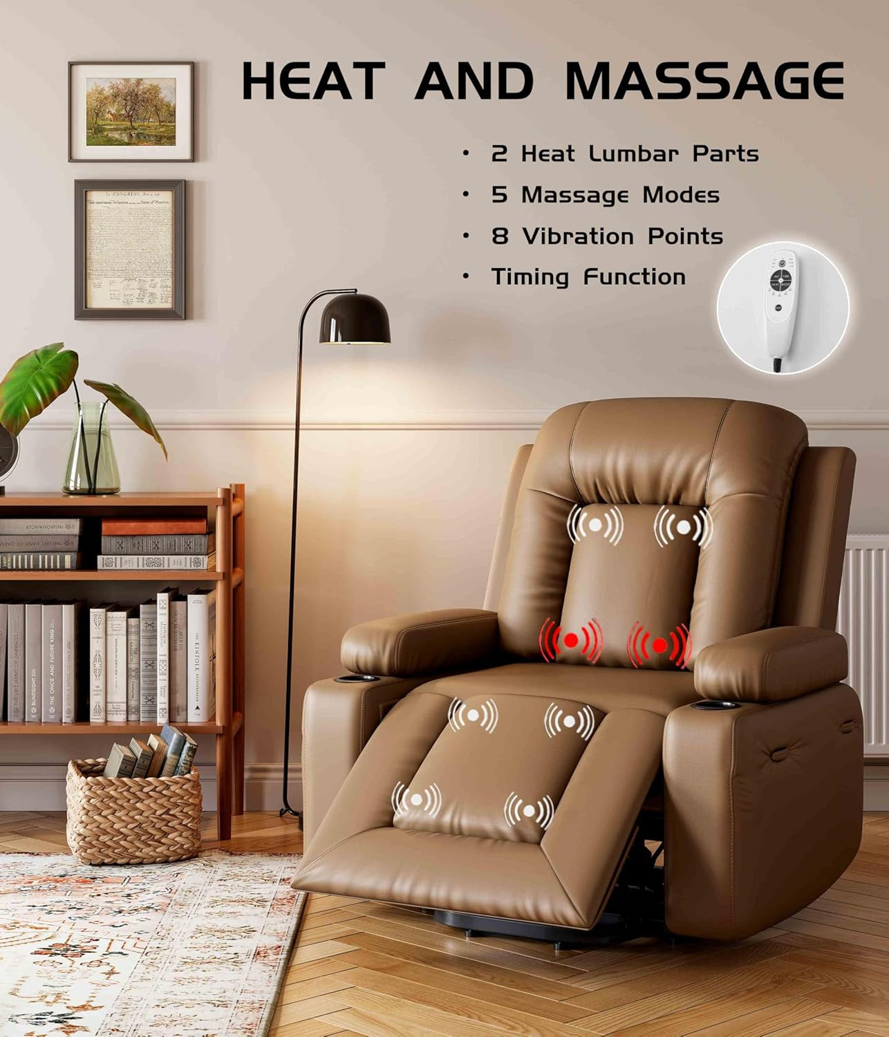Power Lift Recliner Chair With Heat And Massage In PU Leather