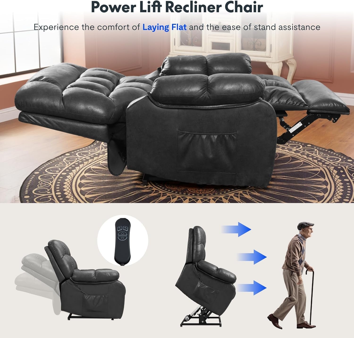 Power Lift Recliner Chair With Massage And Heat Black