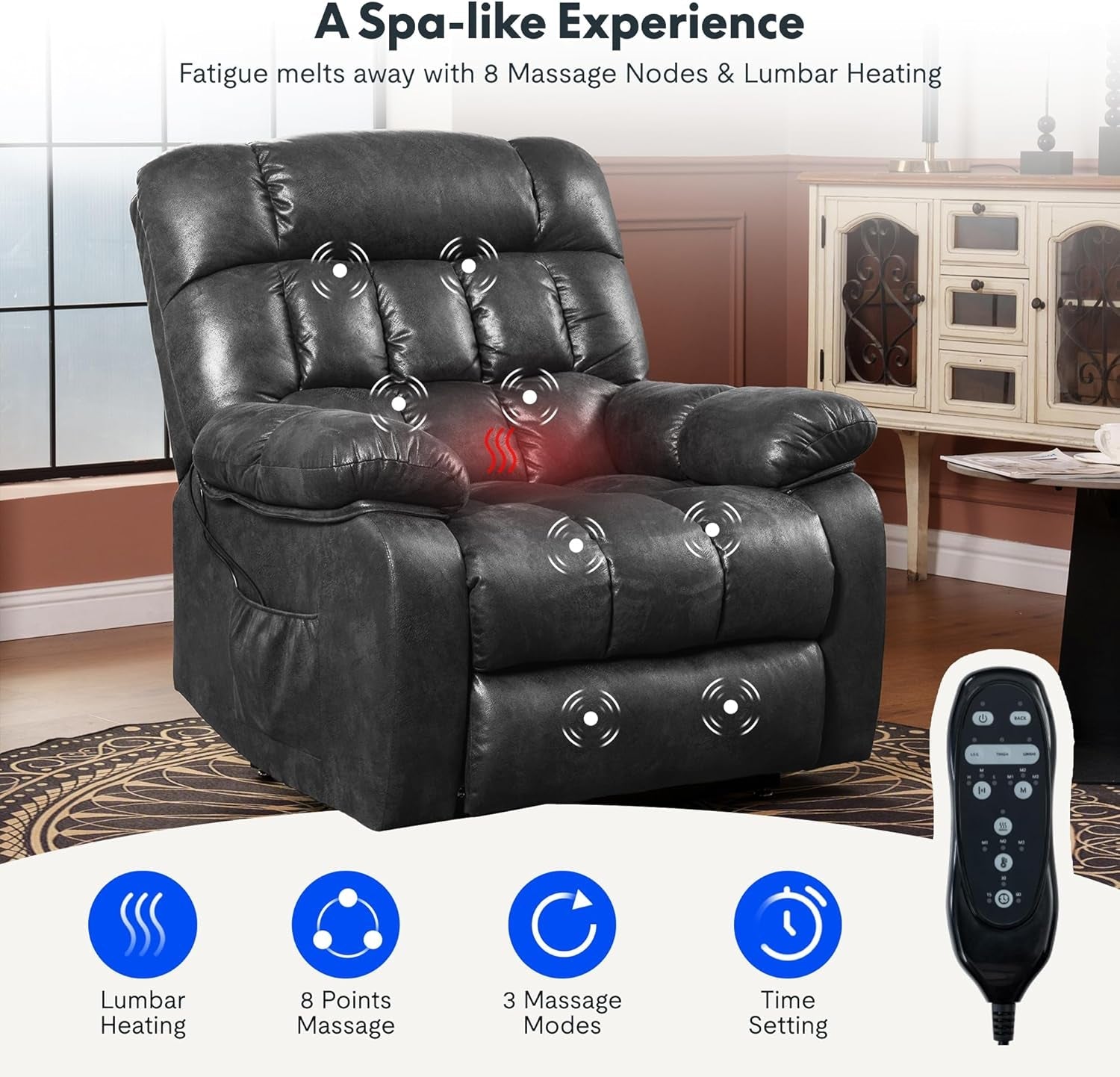 Power Lift Recliner Chair With Massage And Heat Black