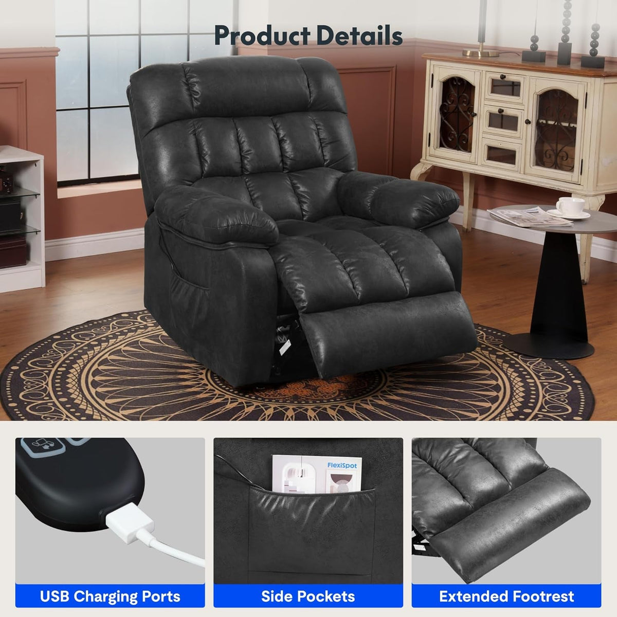 Power Lift Recliner Chair With Massage And Heat Black