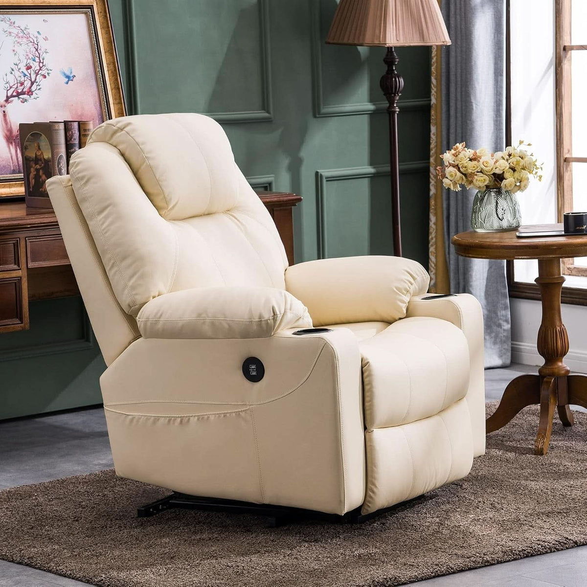 Power Lift Recliner Chair With Massage And Heat Cream White