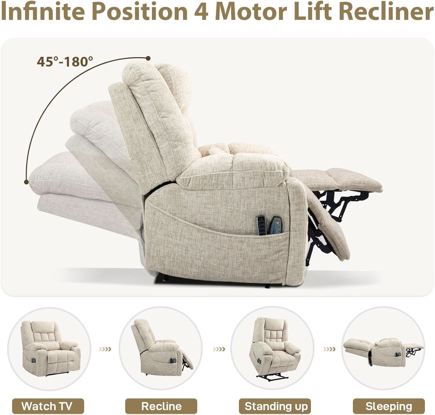 Power Lift Recliner Chair With Massage And Heat Cream White