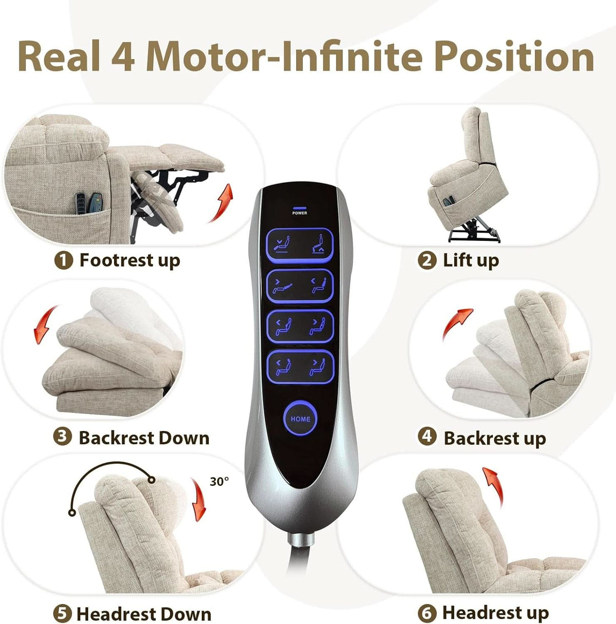 Power Lift Recliner Chair With Massage And Heat Cream White