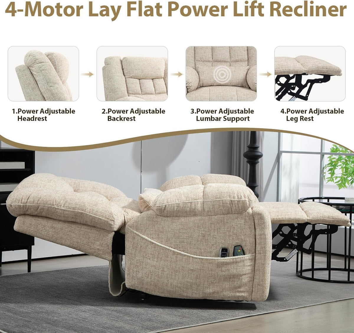 Power Lift Recliner Chair With Massage And Heat Cream White