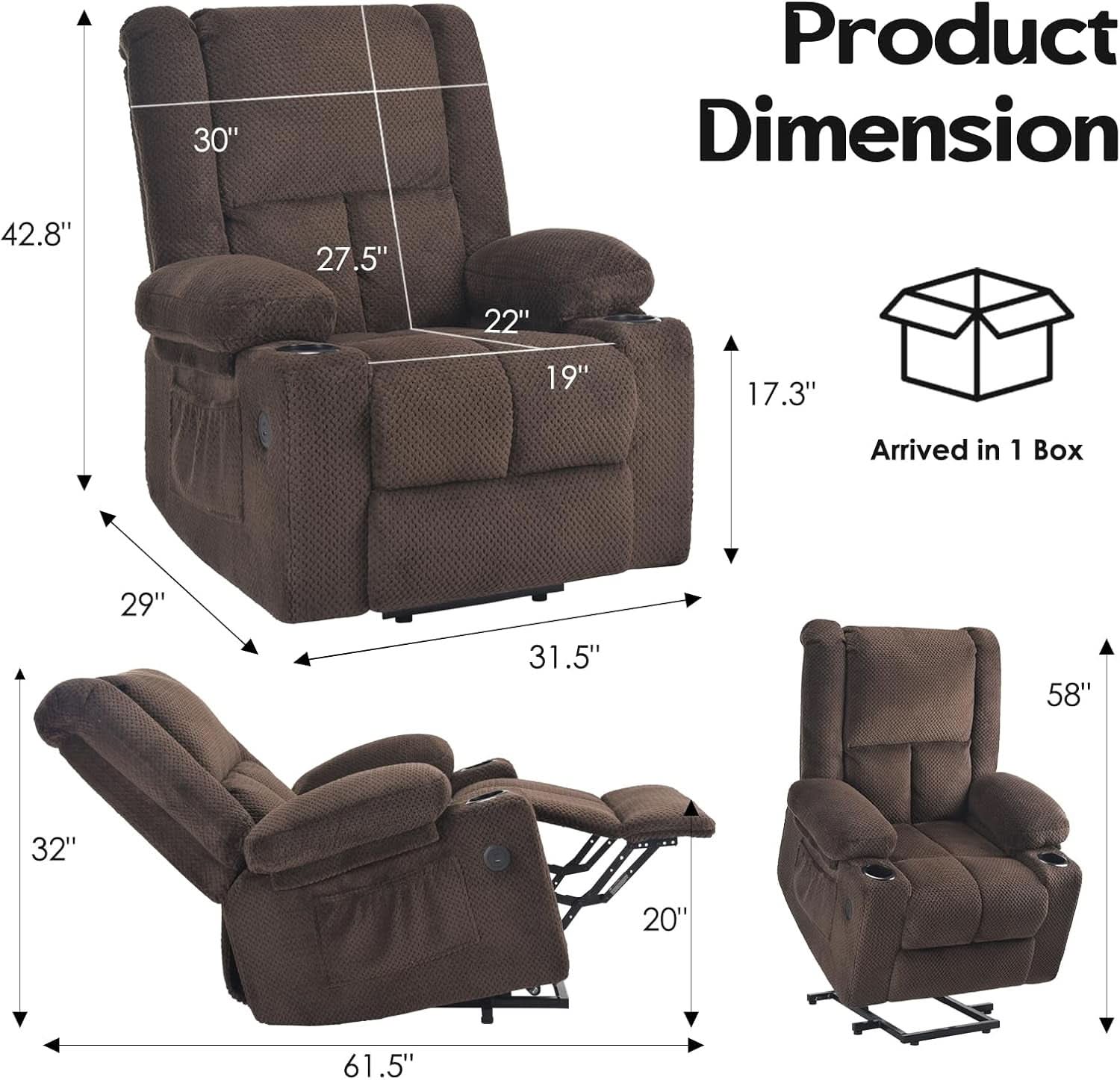 Power Lift Recliner Chair With Massage And Heat For Elderly