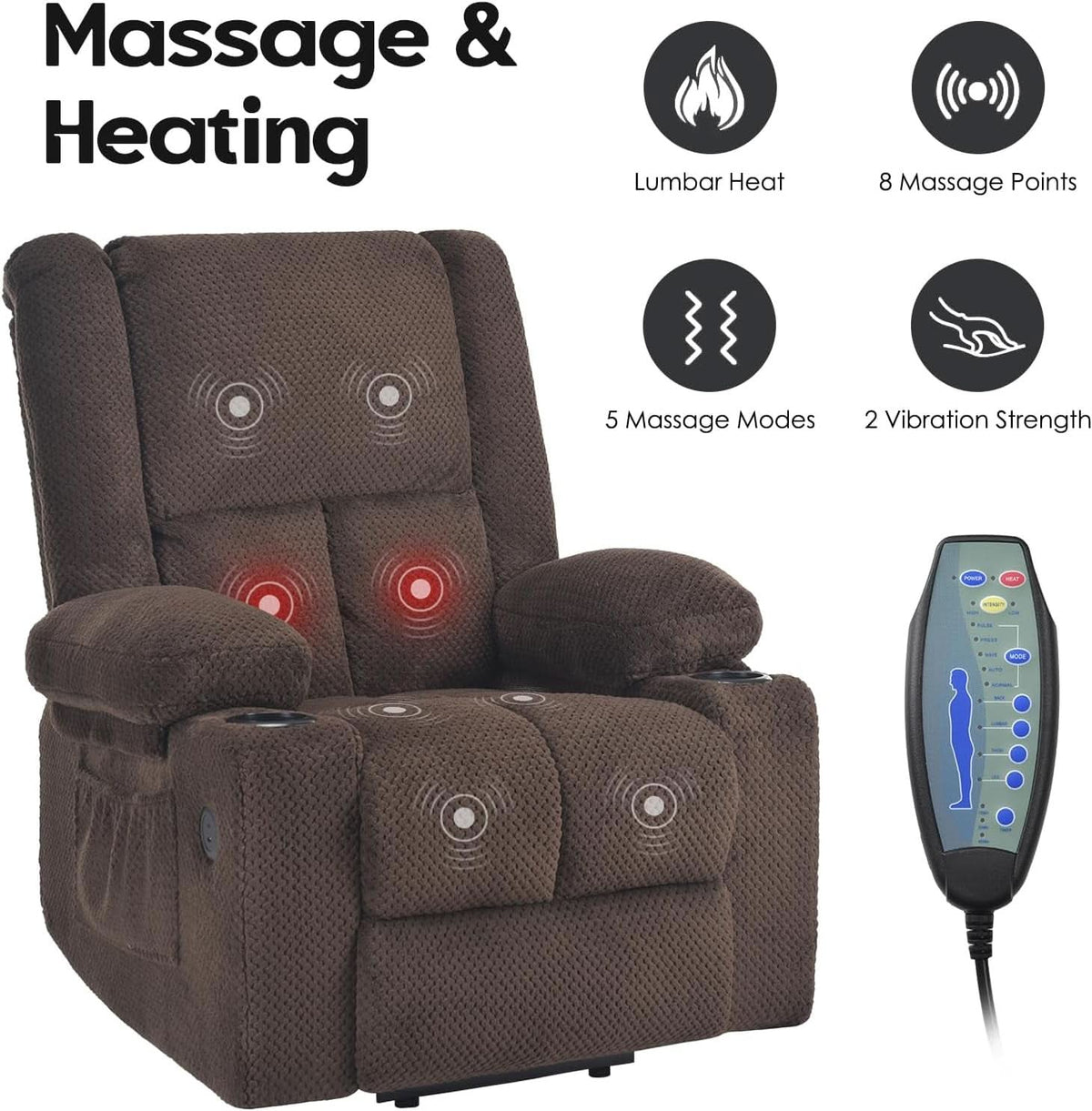 Power Lift Recliner Chair With Massage And Heat For Elderly