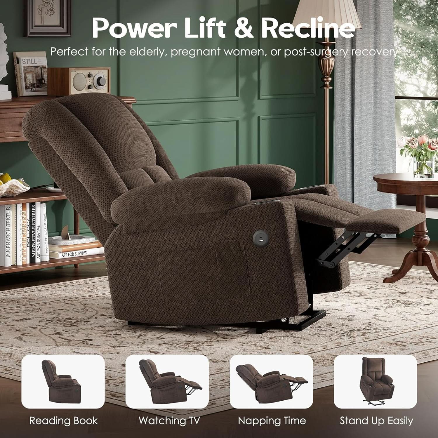 Power Lift Recliner Chair With Massage And Heat For Elderly