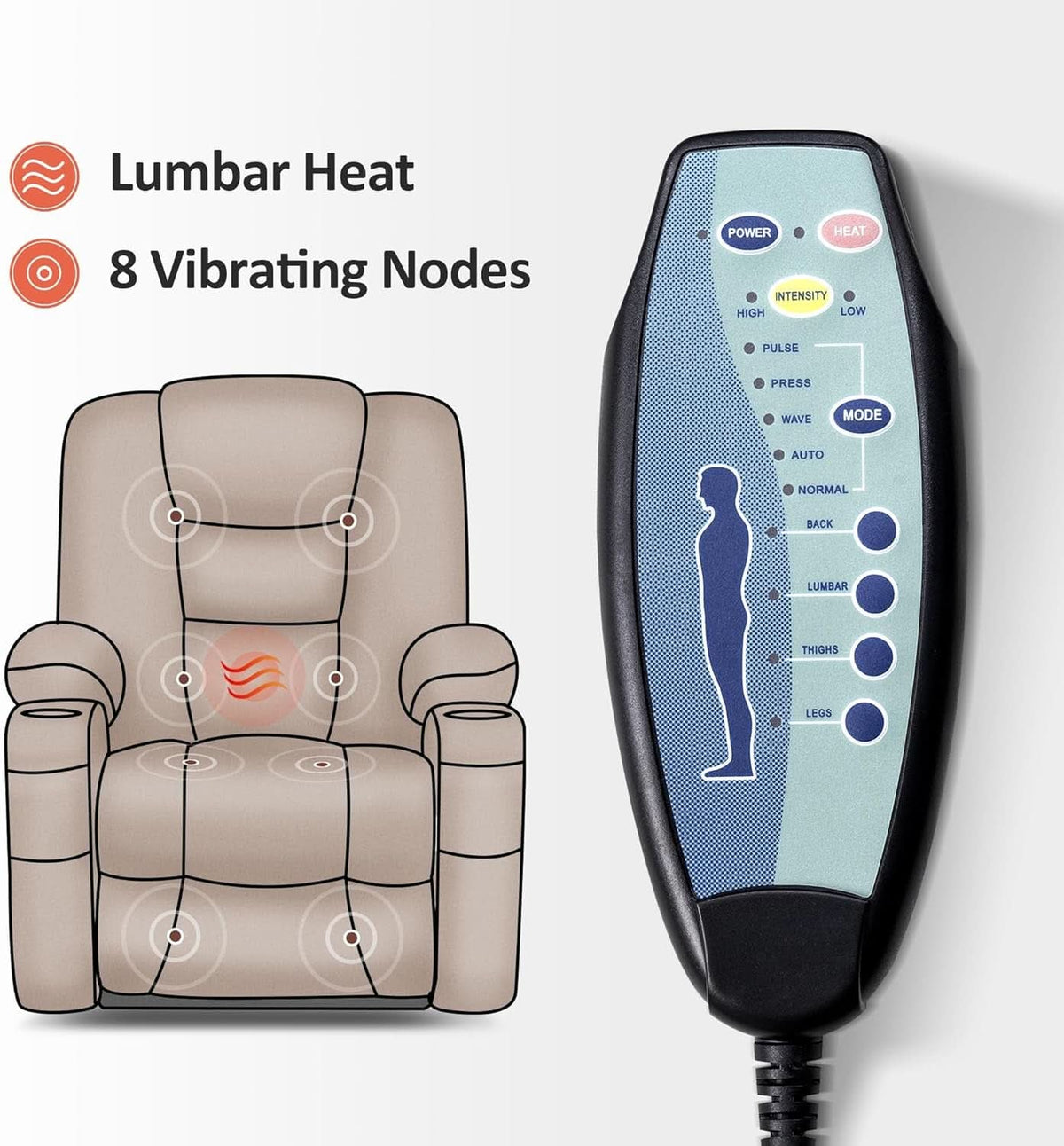 Power Lift Recliner Chair With Massage And Heat Gray