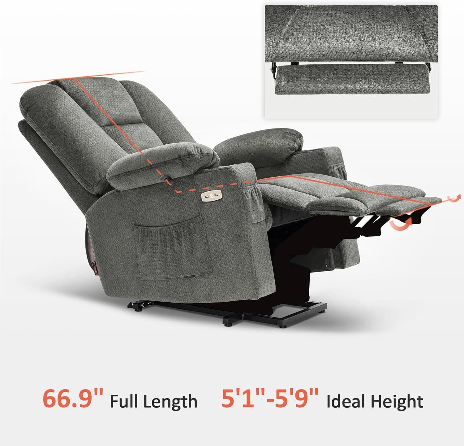 Power Lift Recliner Chair With Massage And Heat Gray