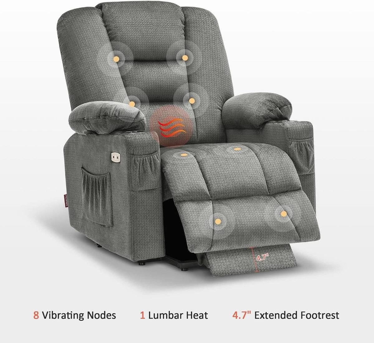 Power Lift Recliner Chair With Massage And Heat Gray
