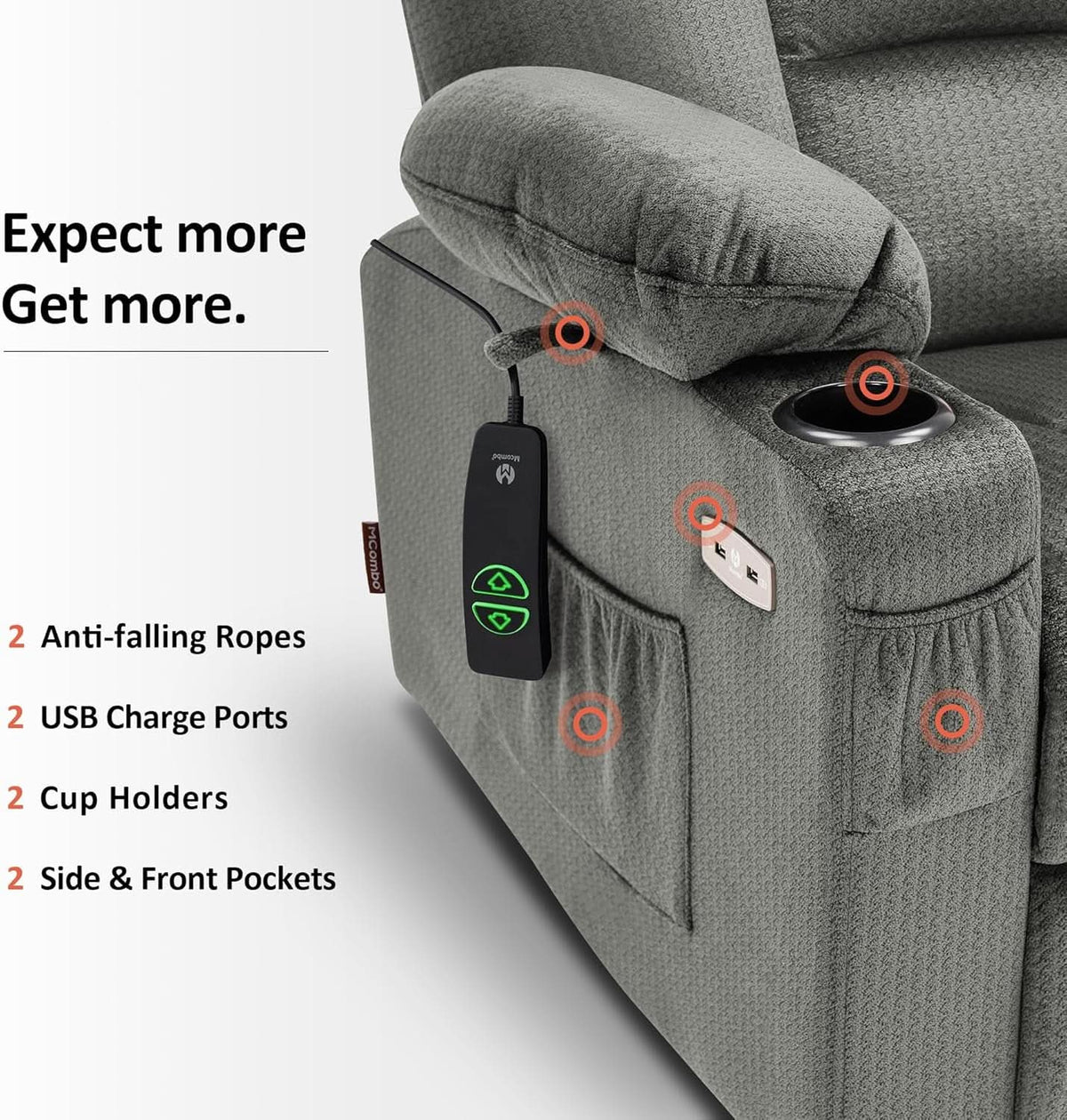 Power Lift Recliner Chair With Massage And Heat Gray