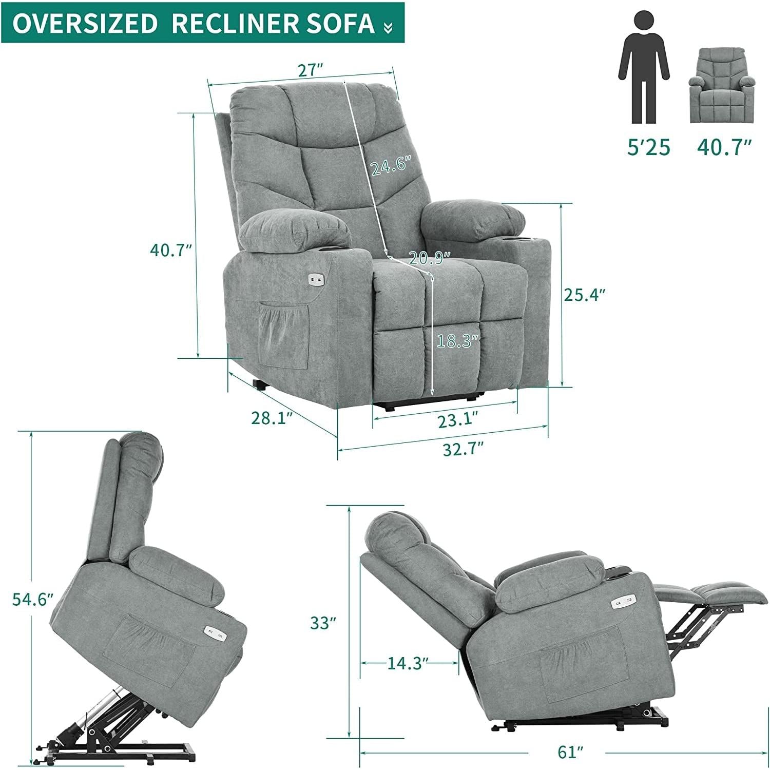 Power Lift Recliner Chair With Massage And Heat Grey