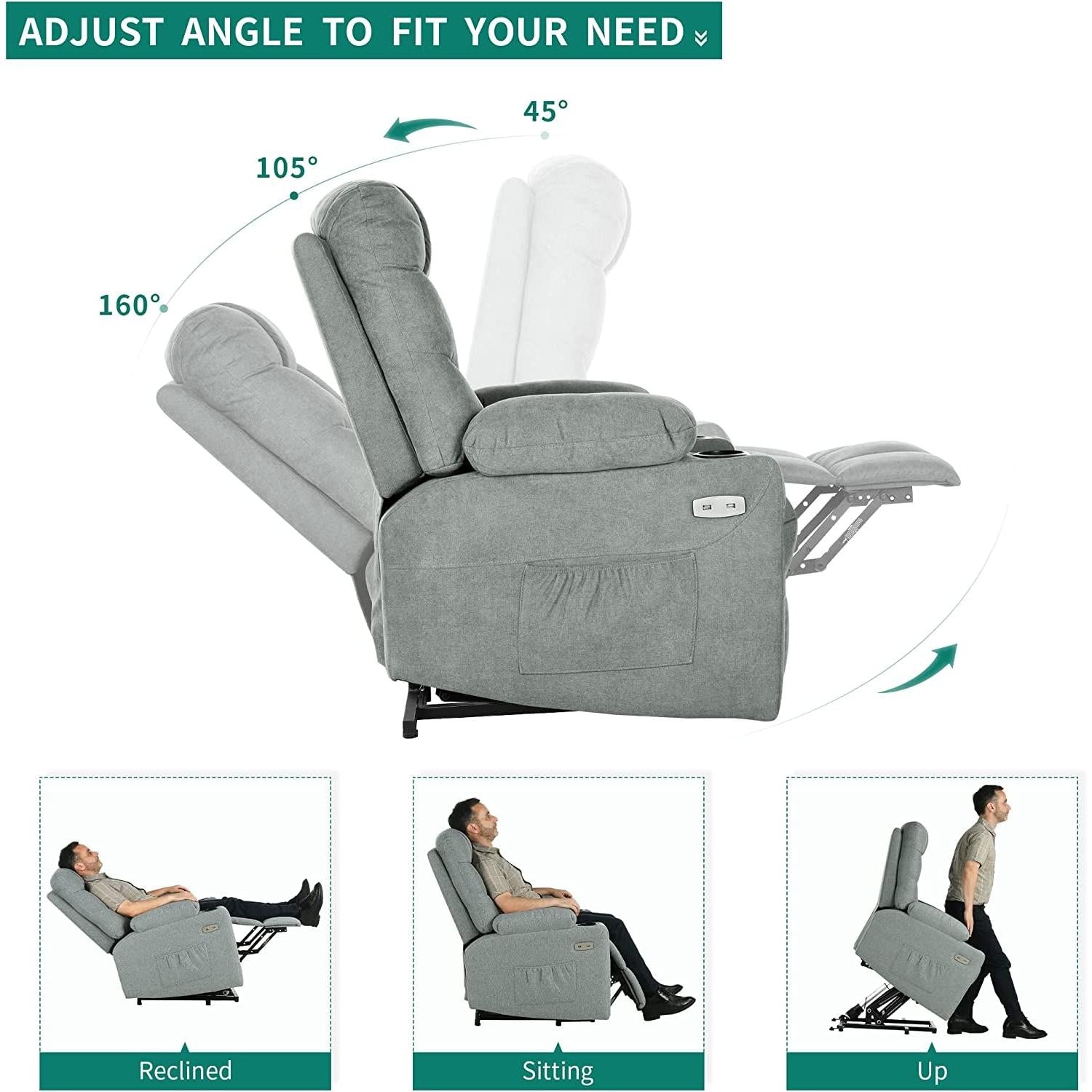 Power Lift Recliner Chair With Massage And Heat Grey