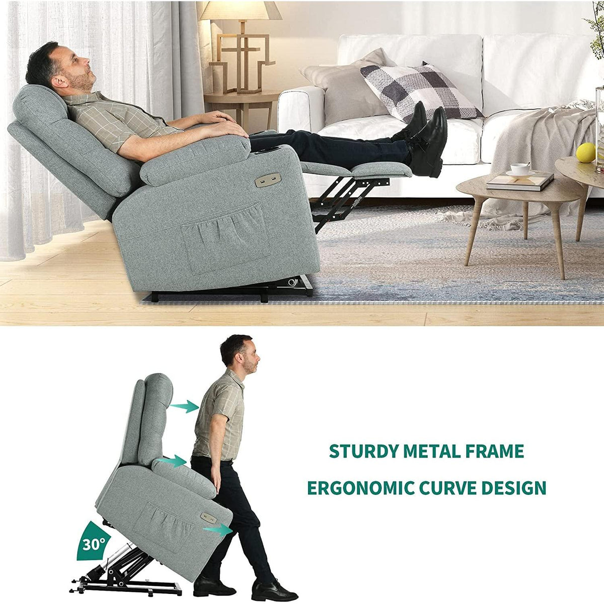Power Lift Recliner Chair With Massage And Heat Grey