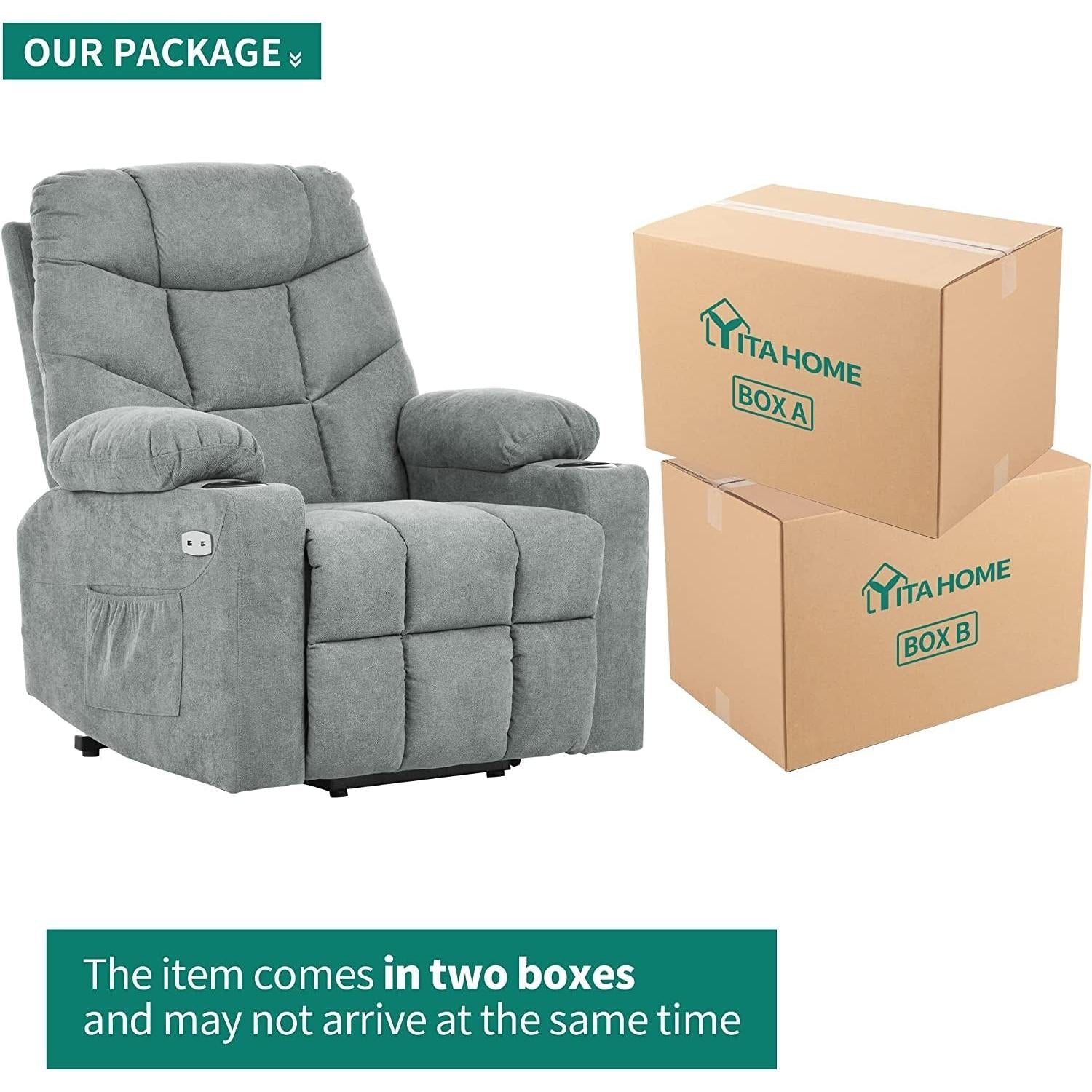 Power Lift Recliner Chair With Massage And Heat Grey