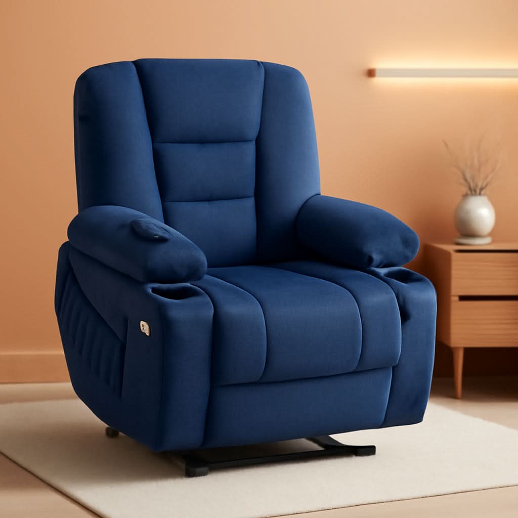 Power Lift Recliner Chair With Massage And Heat Navy Blue