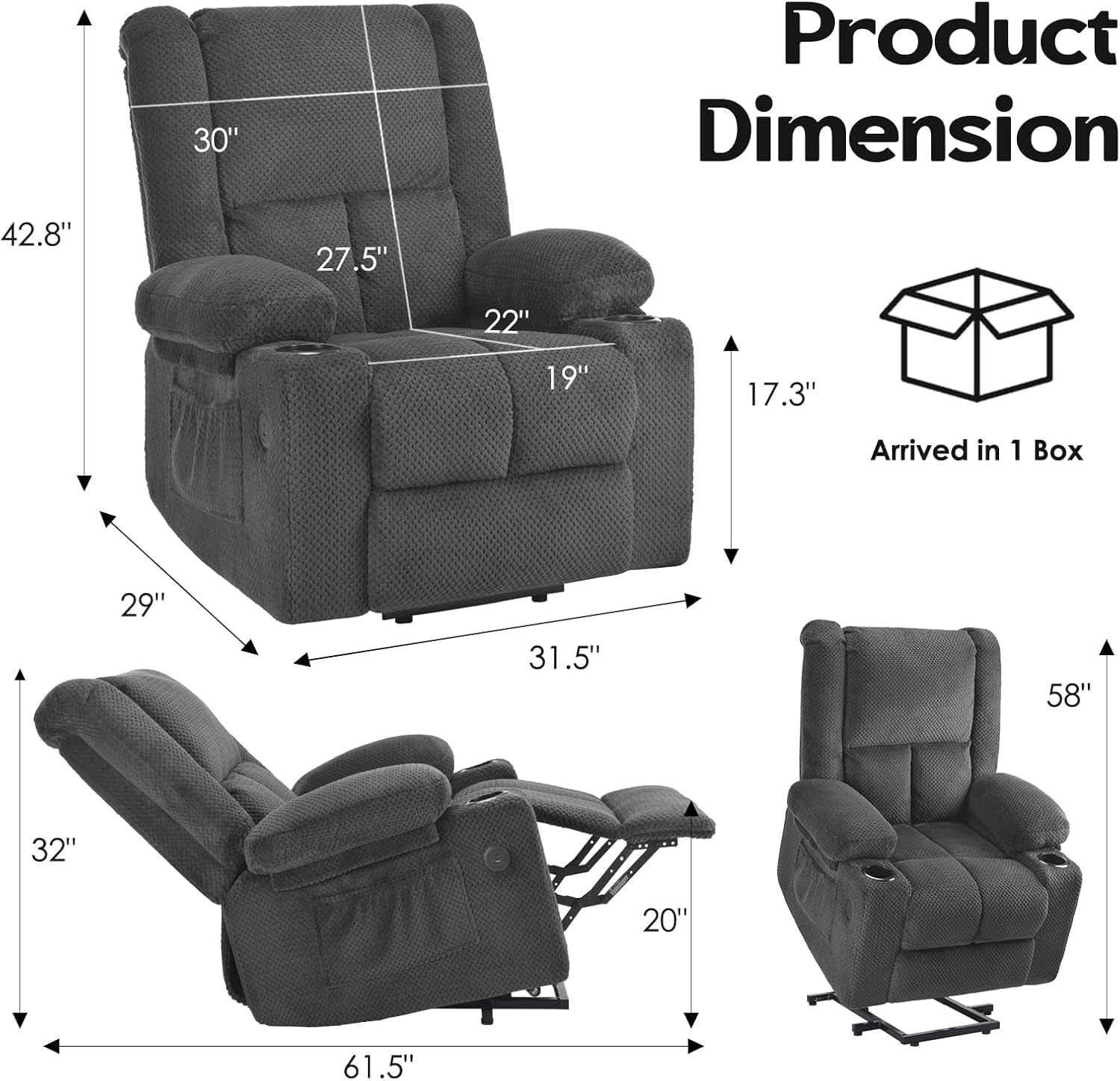 Power Lift Recliner Chair With Massage And Heat USB Ports