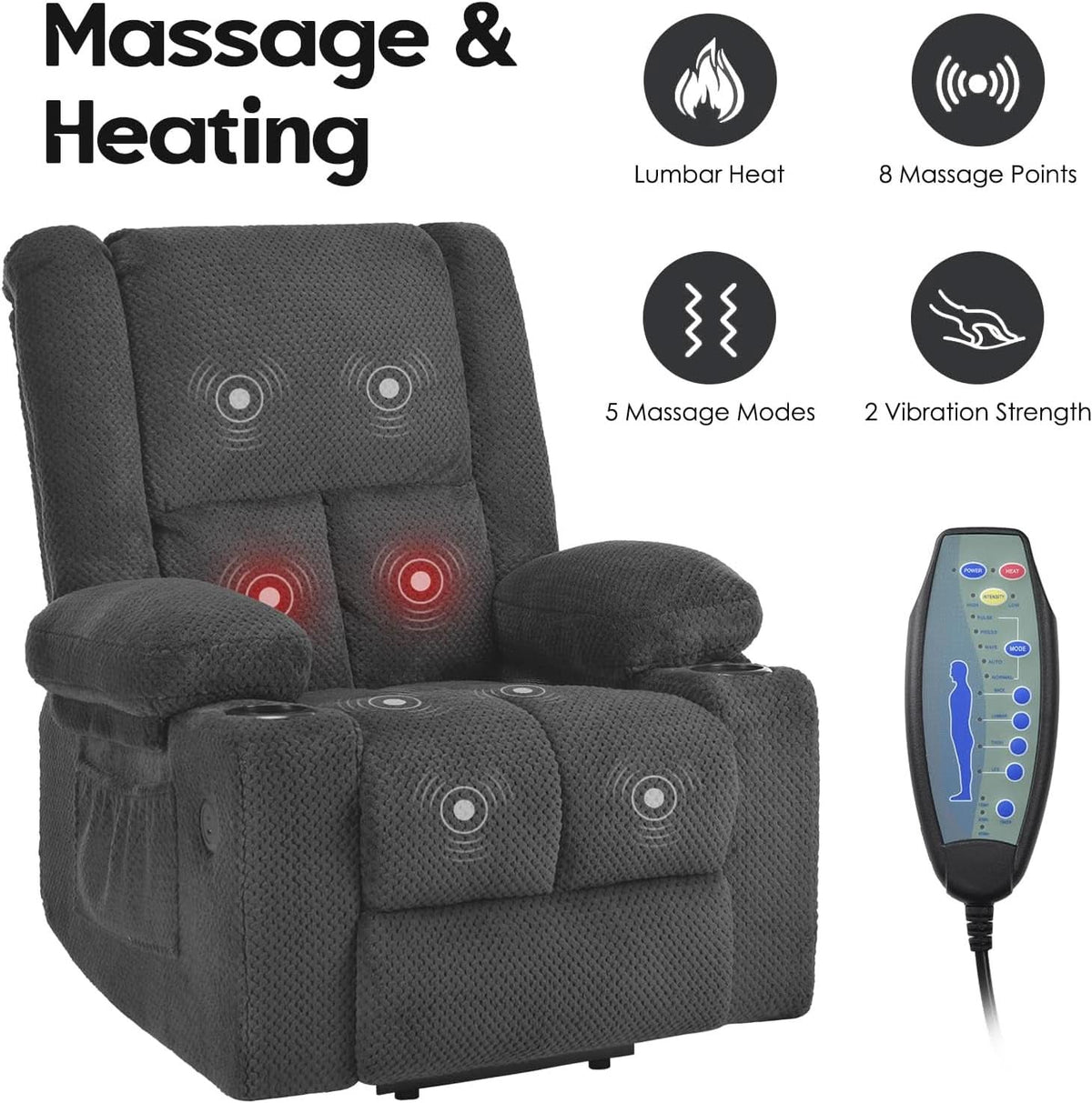 Power Lift Recliner Chair With Massage And Heat USB Ports
