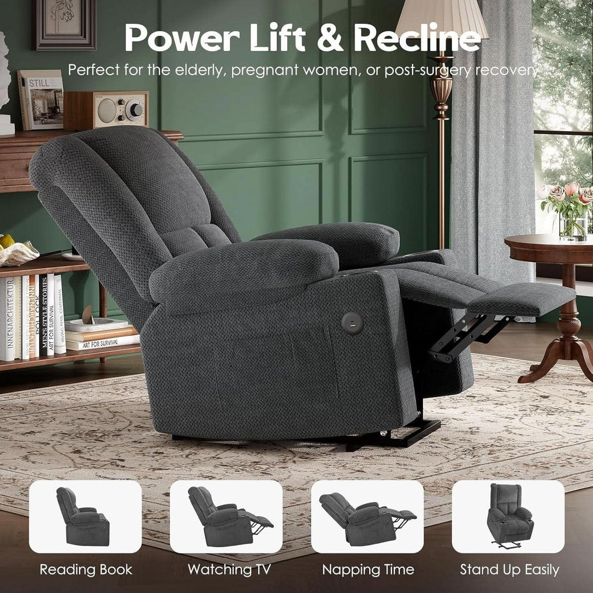 Power Lift Recliner Chair With Massage And Heat USB Ports