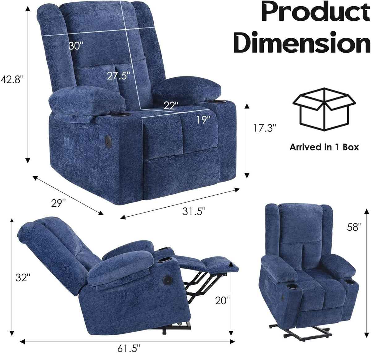 Power Lift Recliner Chair With Massage And USB Ports
