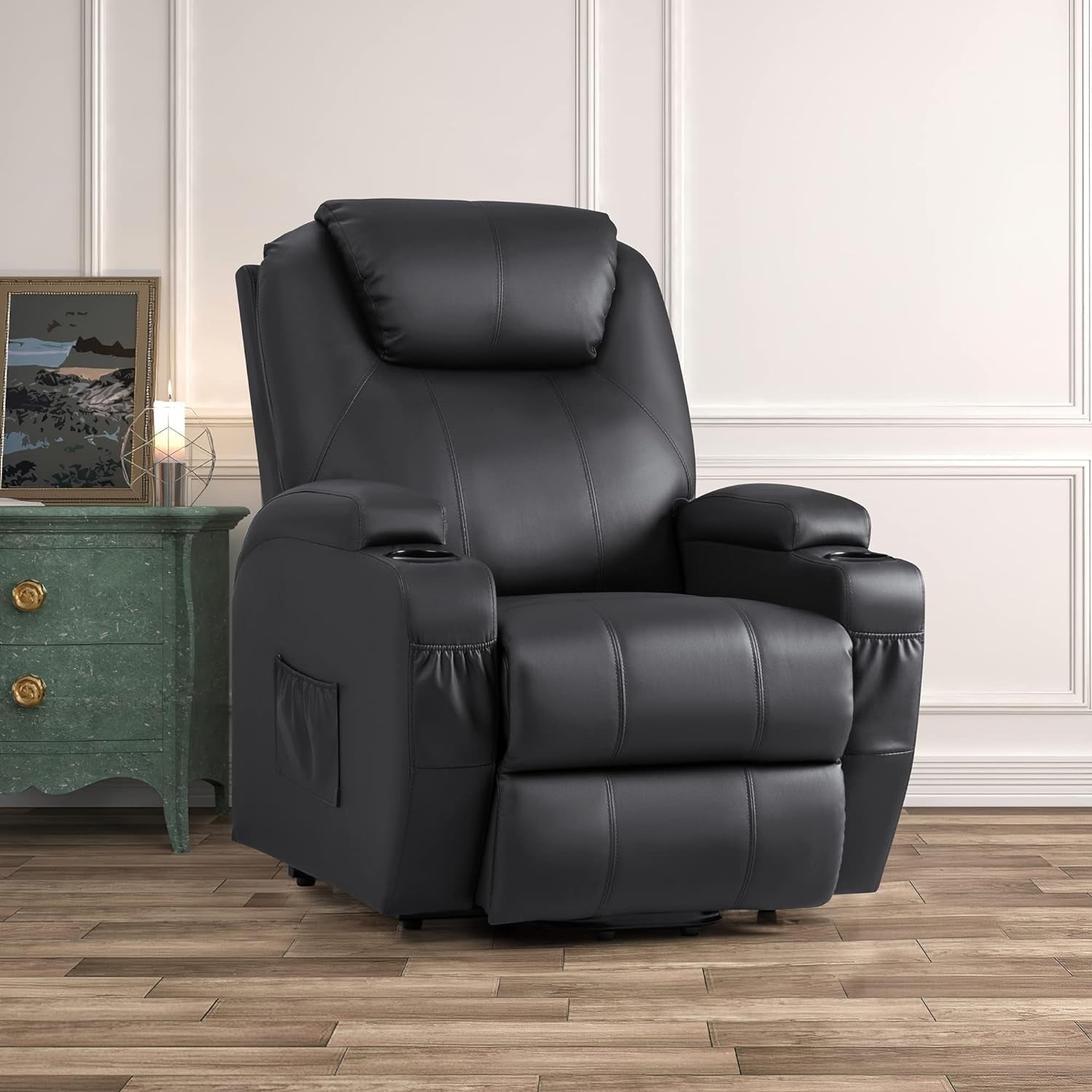 Power Lift Recliner Chair With Massage Black Classic