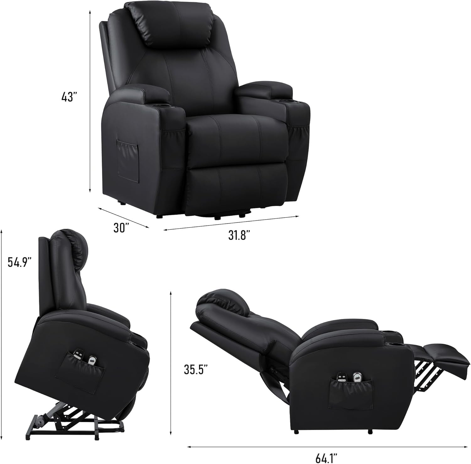 Power Lift Recliner Chair With Massage Black Classic