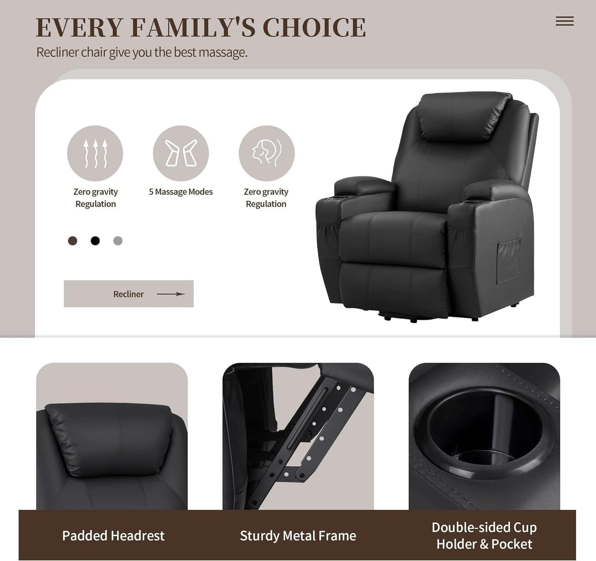 Power Lift Recliner Chair With Massage Black Classic