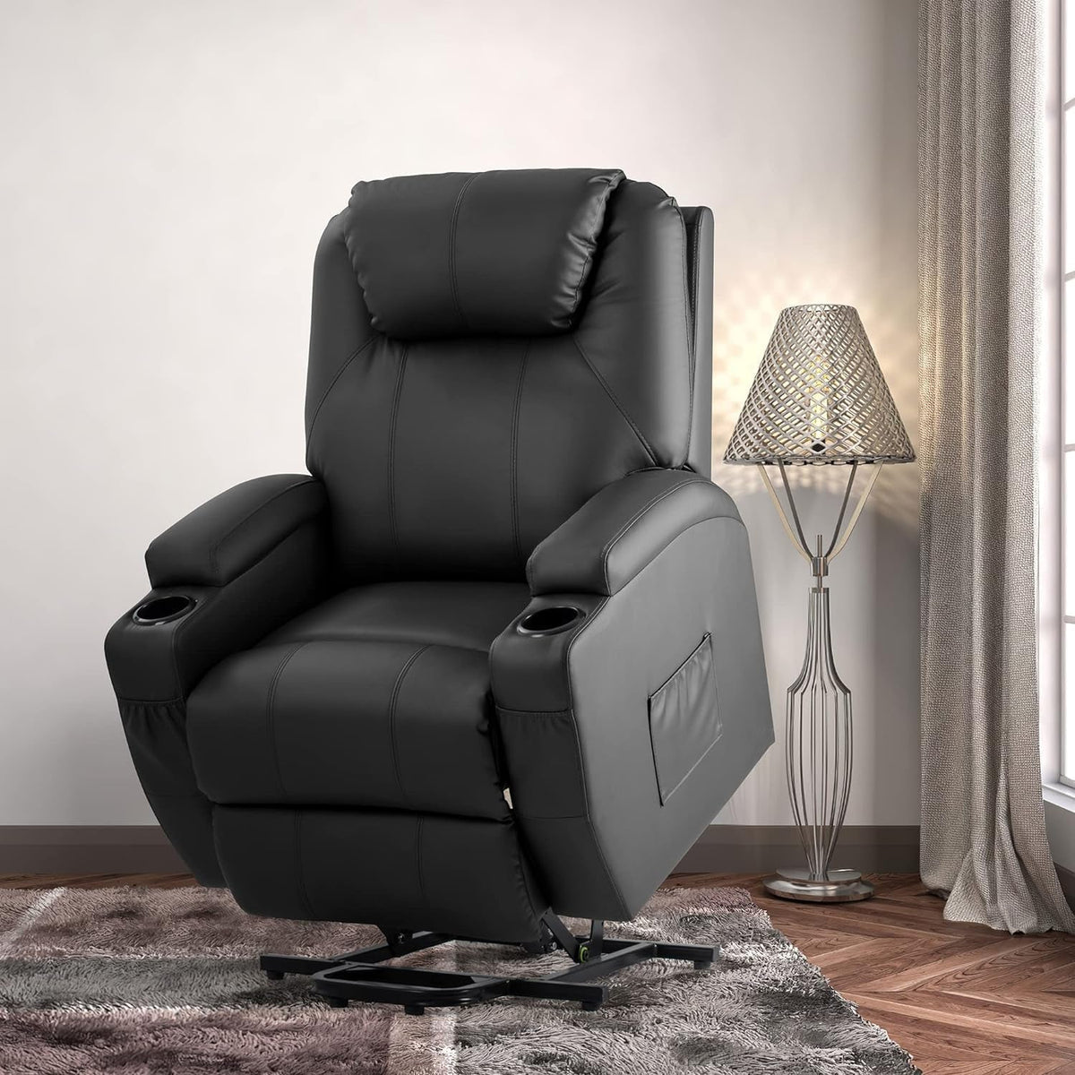 Power Lift Recliner Chair With Massage Black Classic