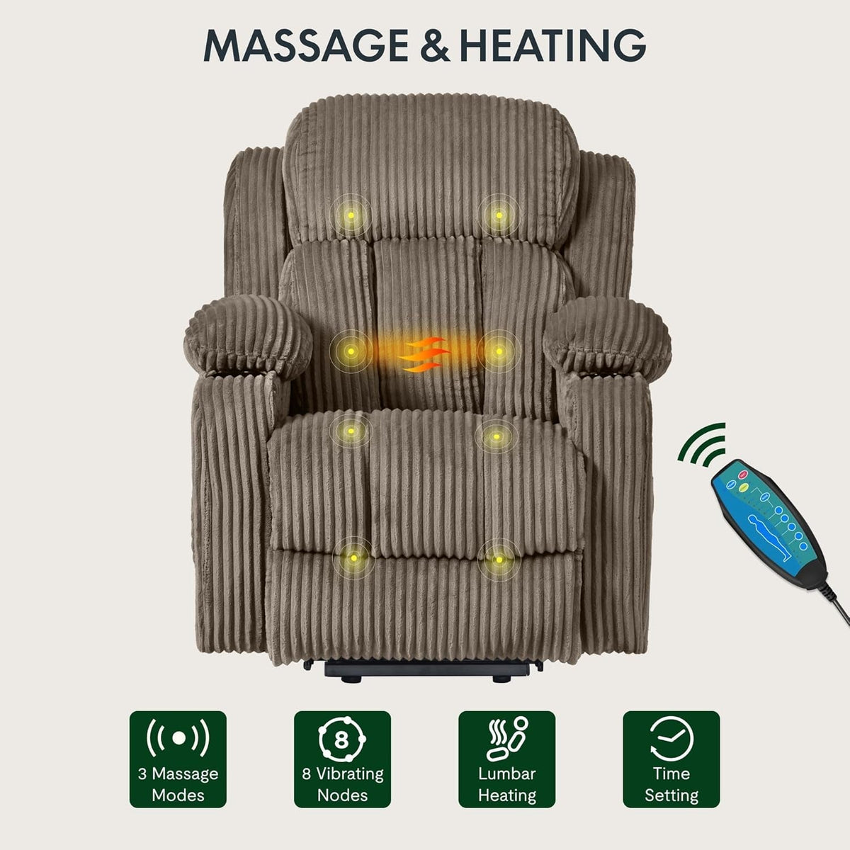 Power Lift Recliner Chair With Massage Khaki Fabric