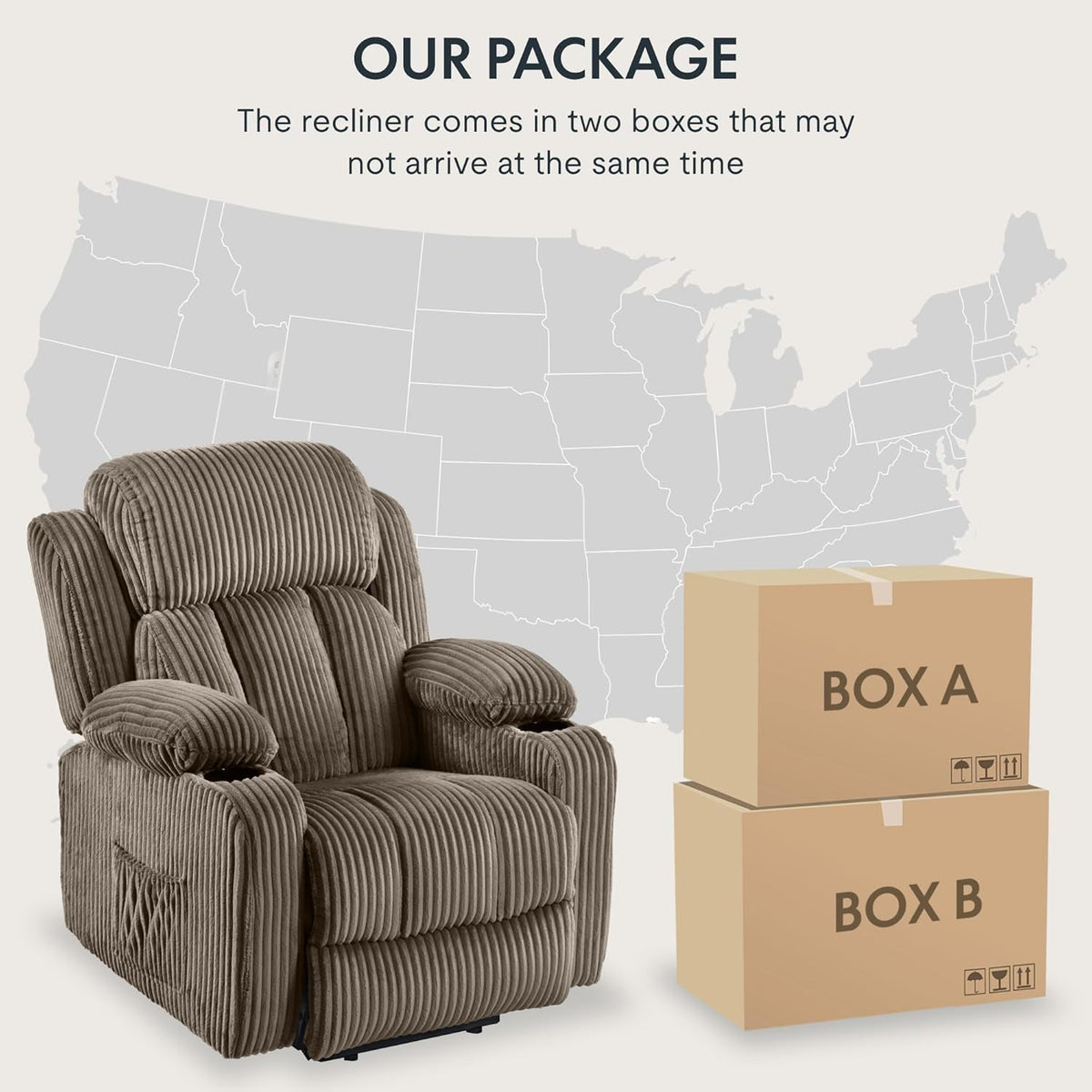 Power Lift Recliner Chair With Massage Khaki Fabric