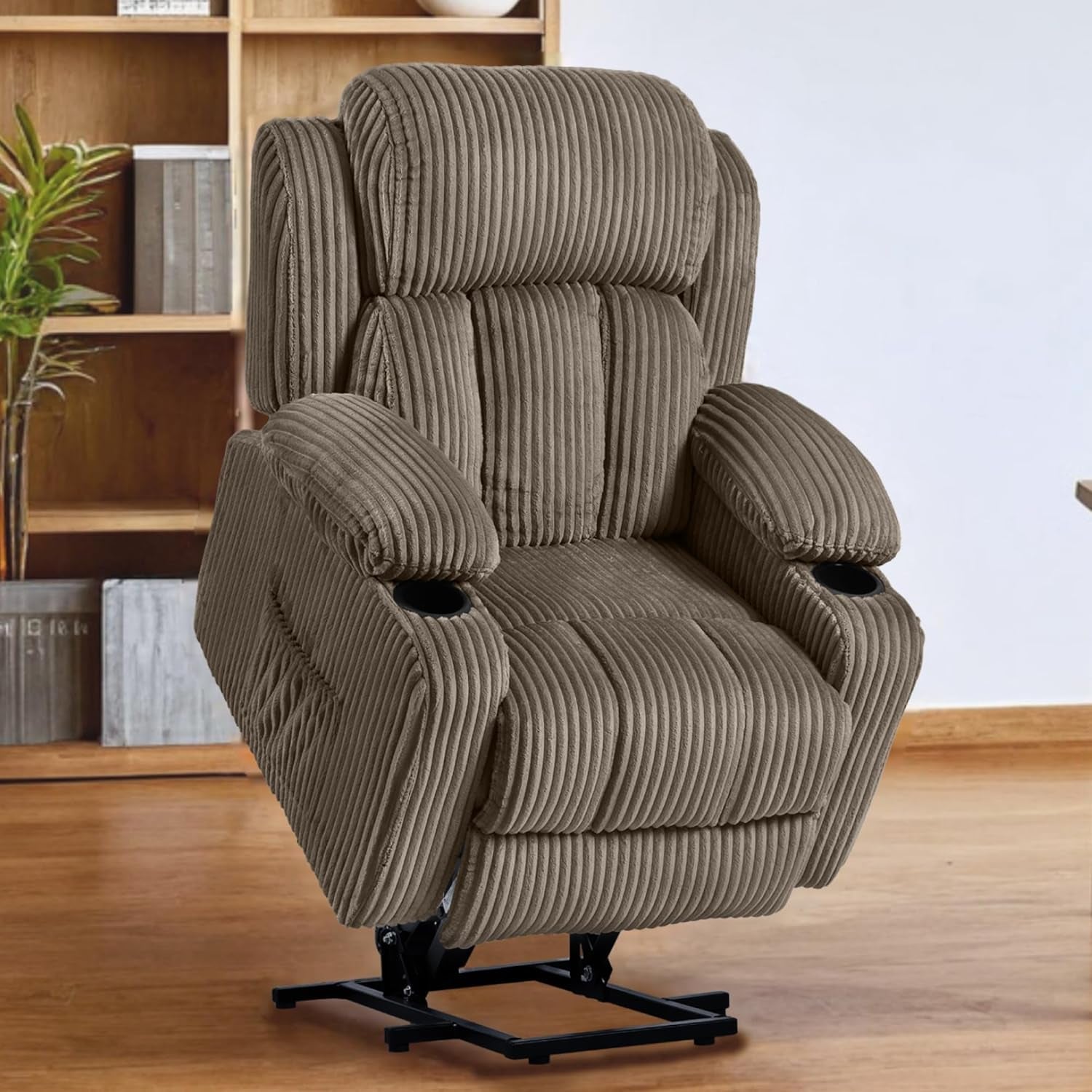 Power Lift Recliner Chair With Massage Khaki Fabric