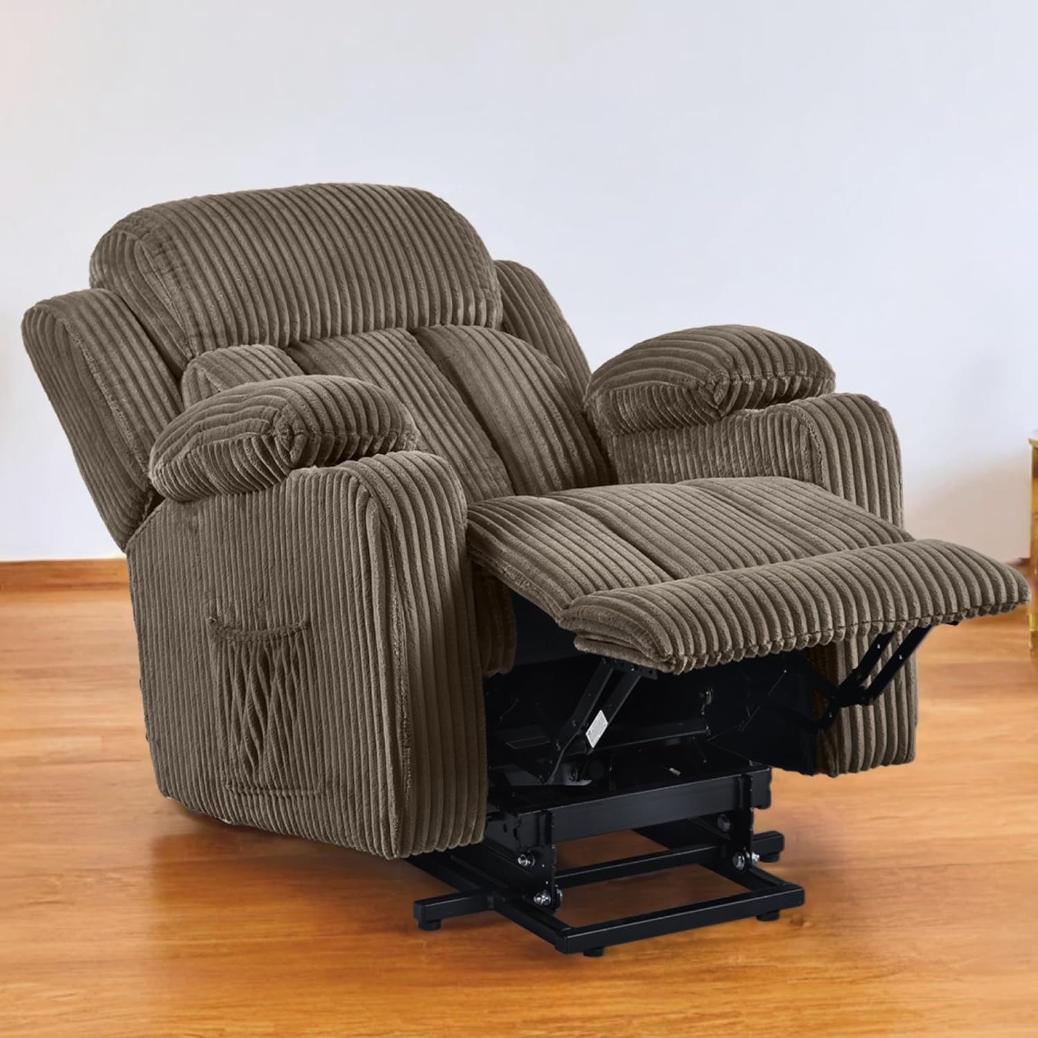 Power Lift Recliner Chair With Massage Khaki Fabric