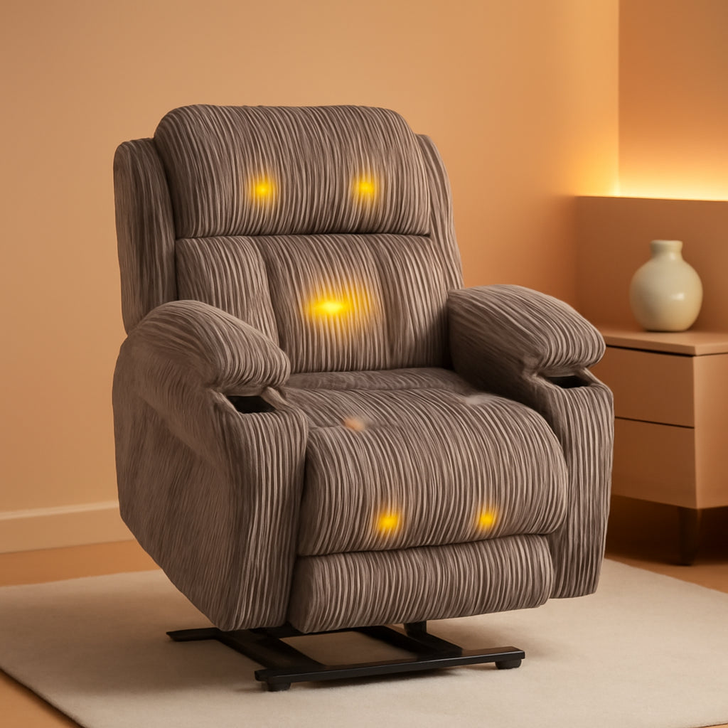 Power Lift Recliner Chair With Massage Khaki Fabric