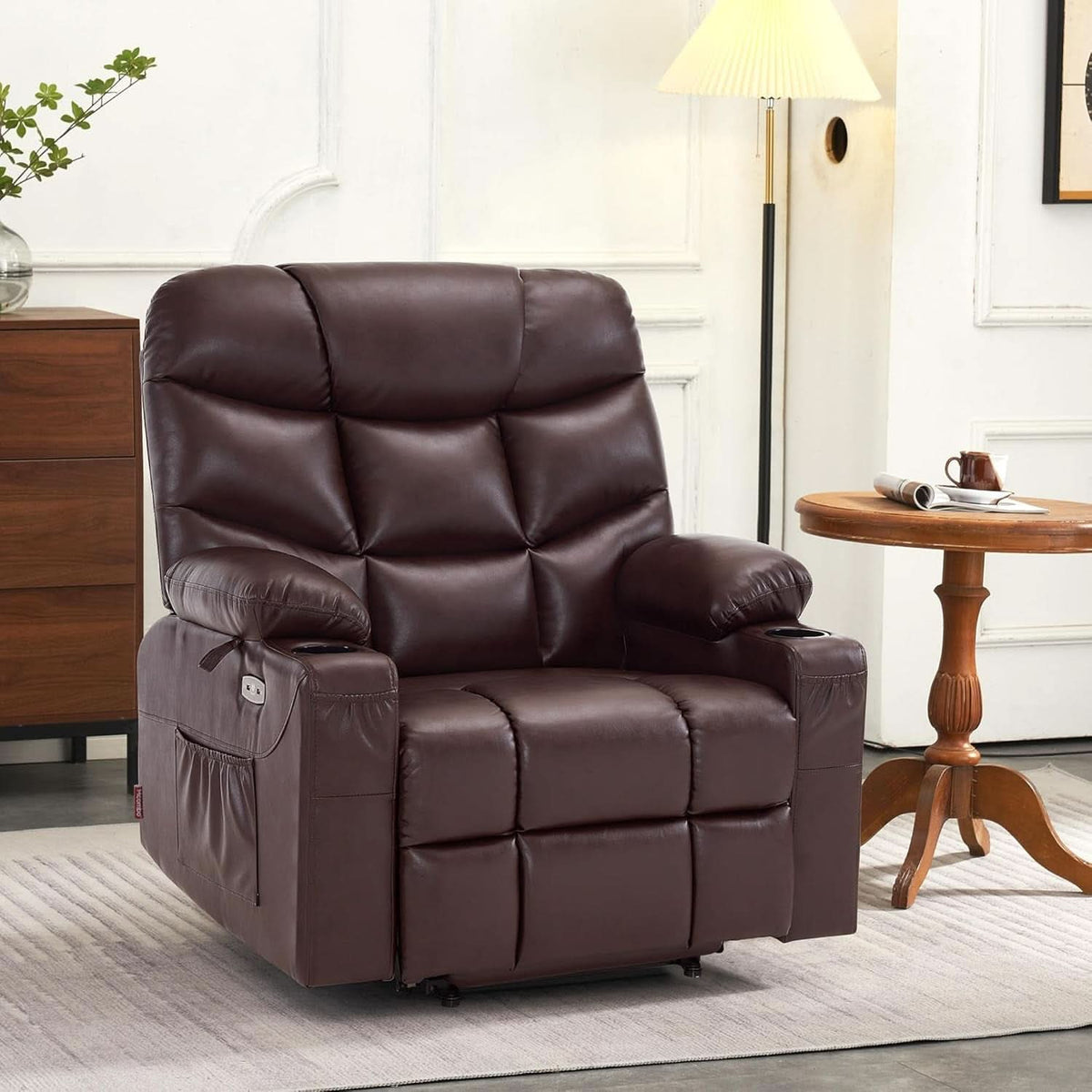 Power Lift Recliner Dark Brown Extended Footrest Chair
