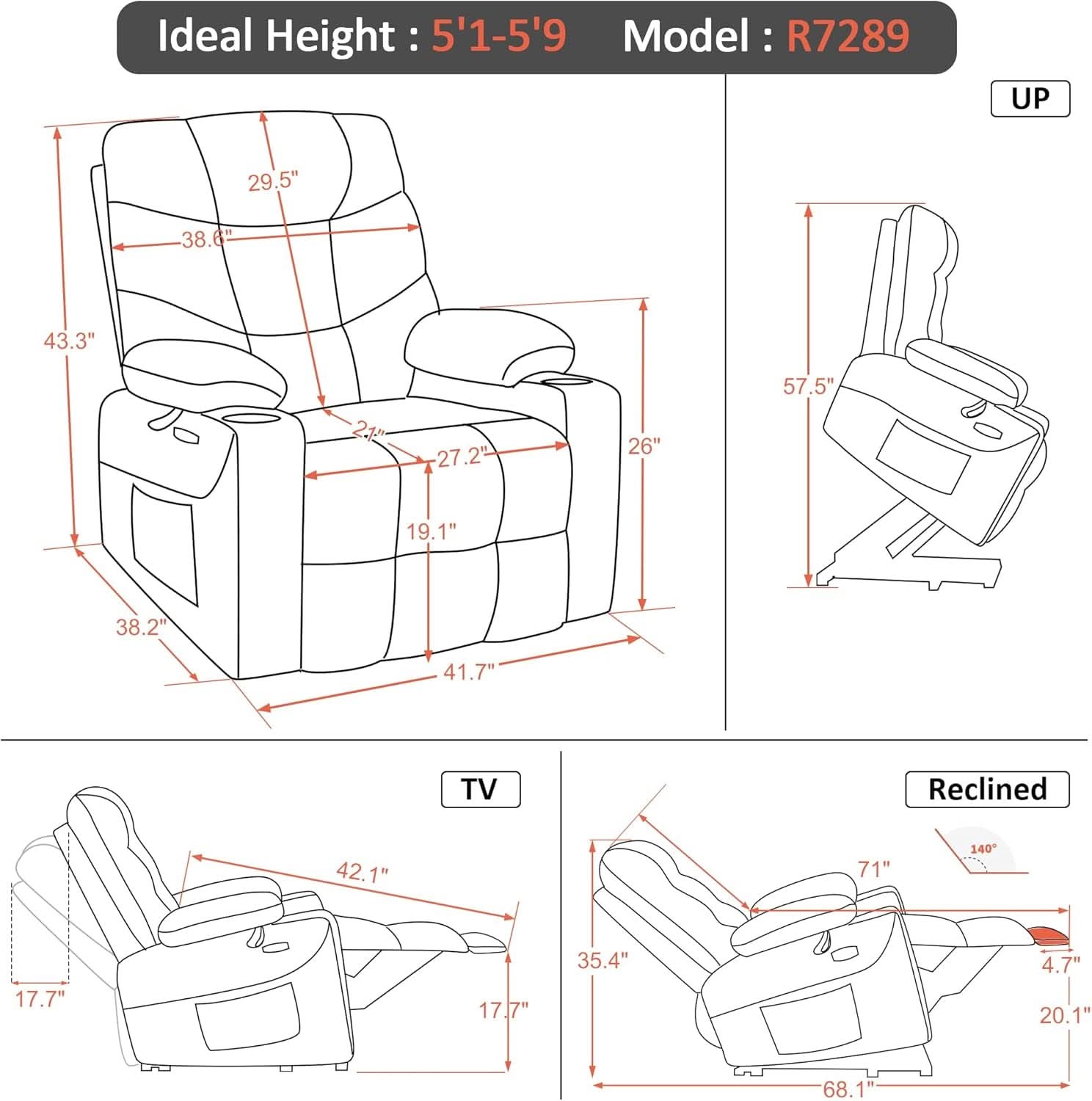 Power Lift Recliner Dark Brown Extended Footrest Chair