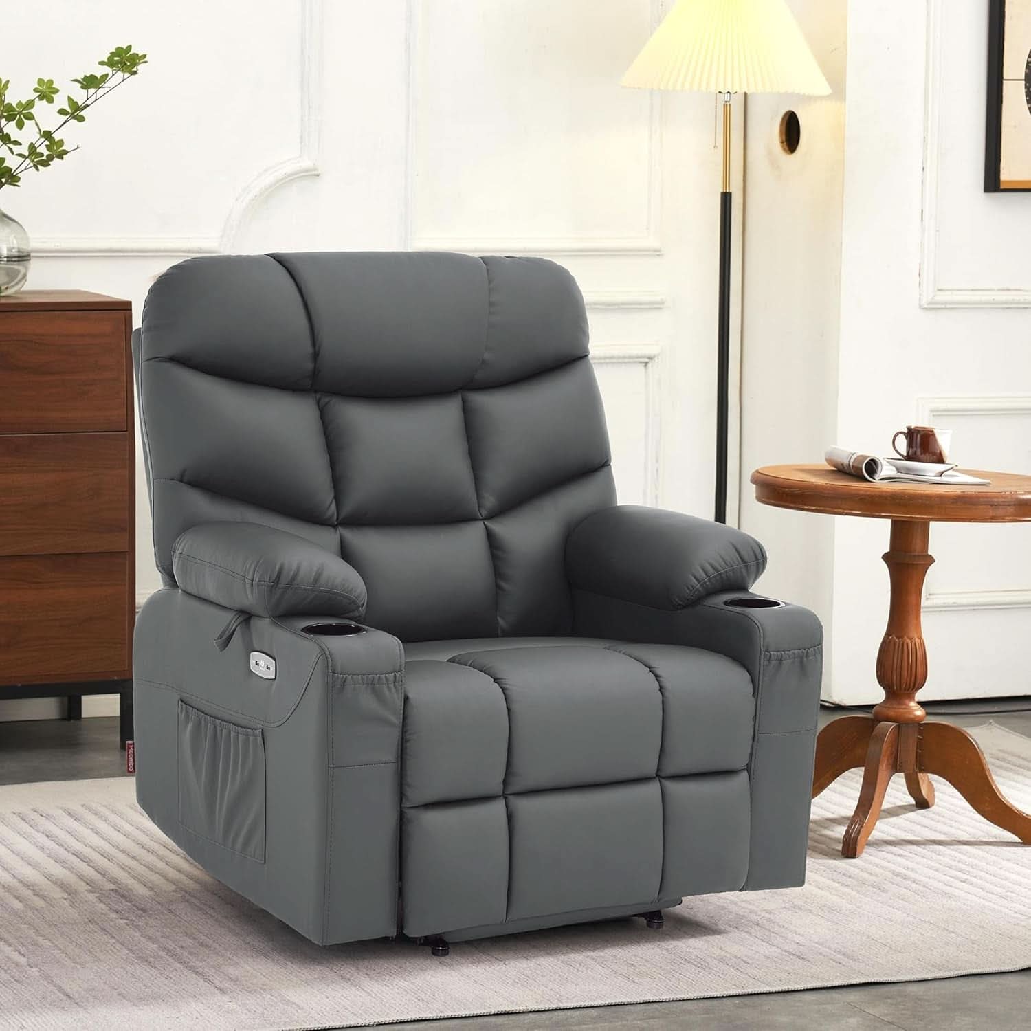 Power Lift Recliner With Extended Footrest Dark Grey