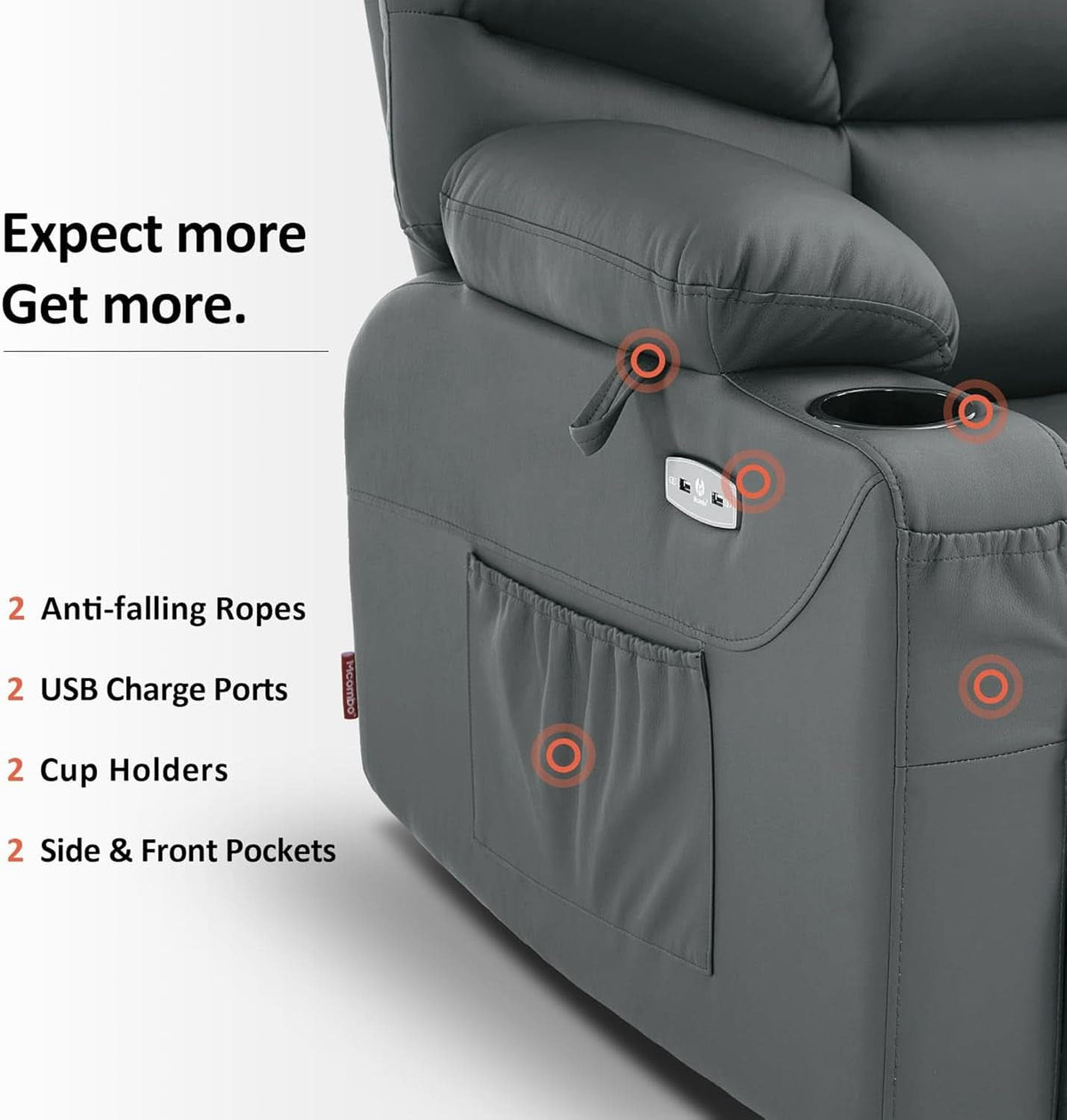 Power Lift Recliner With Extended Footrest Dark Grey