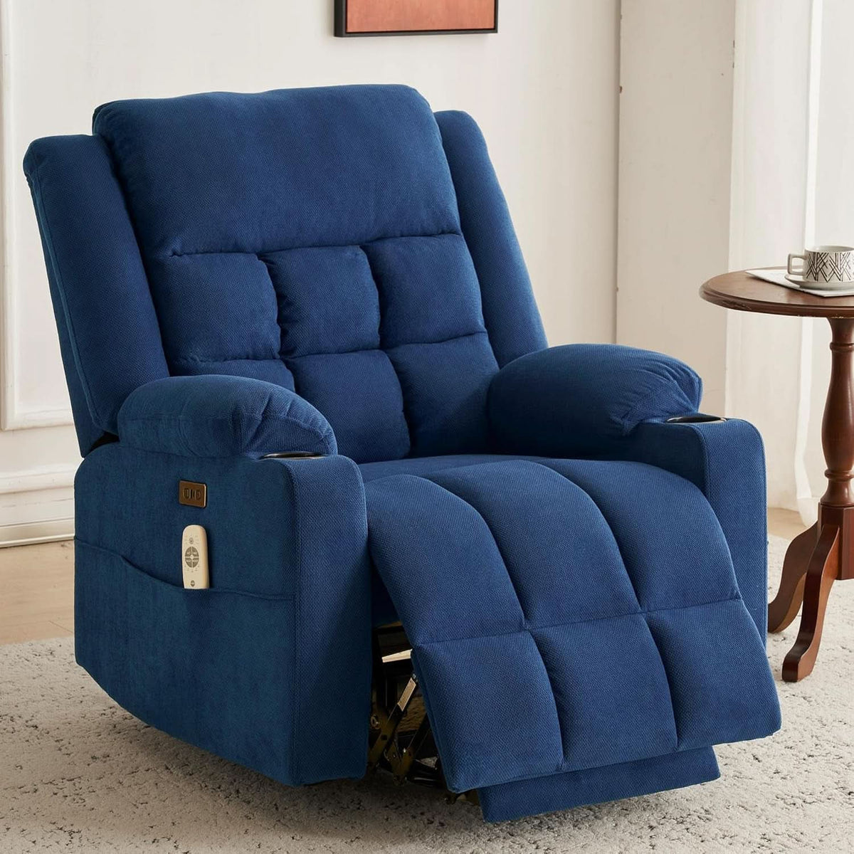 Power Lift Recliner With Heat And Massage Blue Upholstery